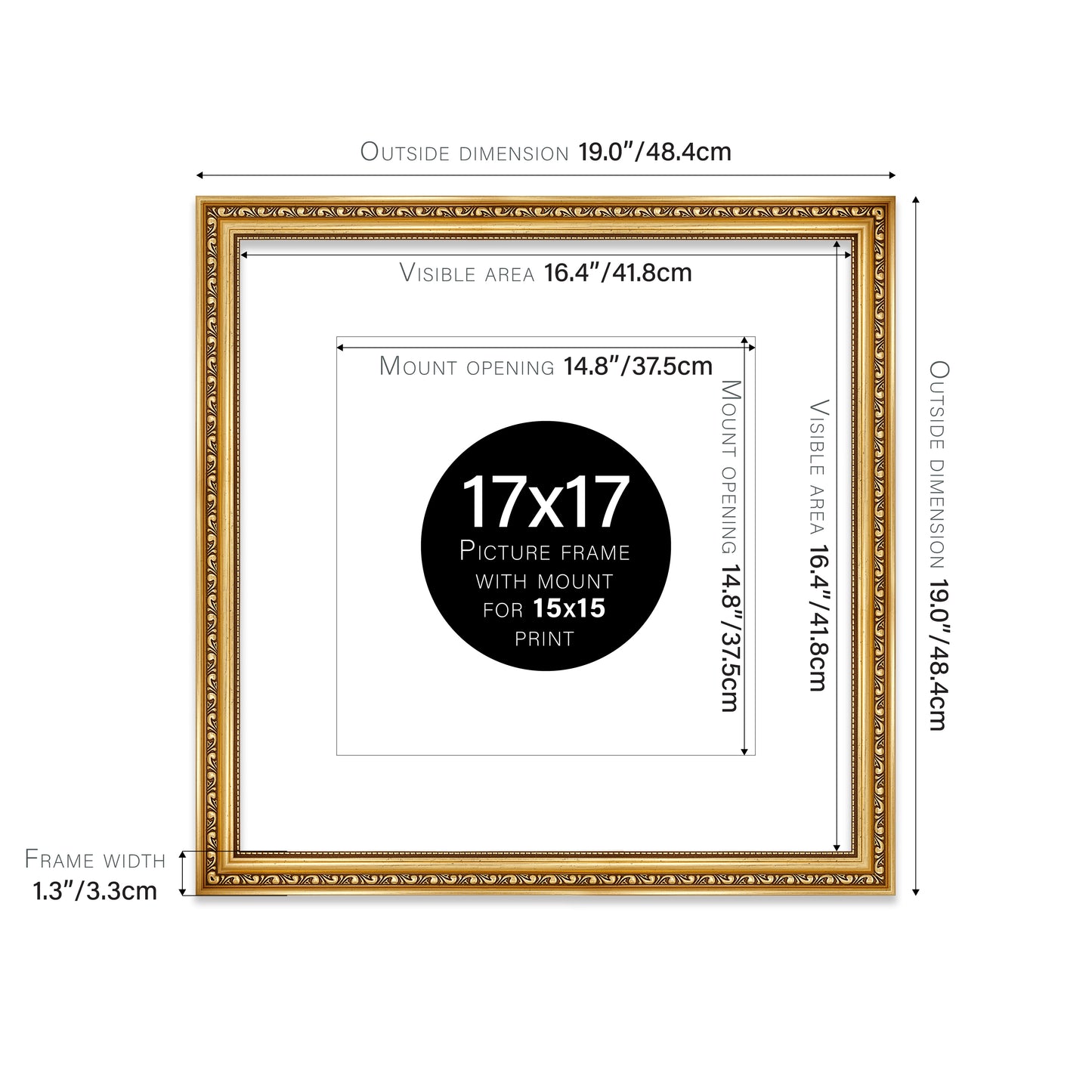 Gold Ornate Picture Frame 33mm Edge