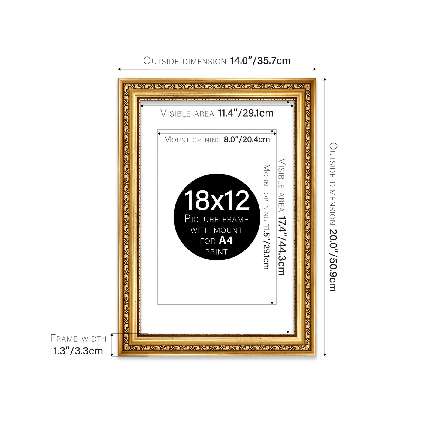 Gold Ornate Picture Frame 33mm Edge