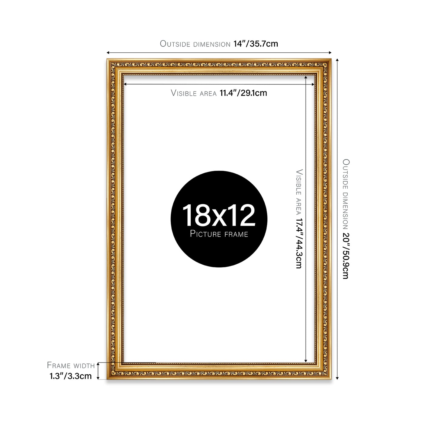 Gold Ornate Picture Frame 33mm Edge