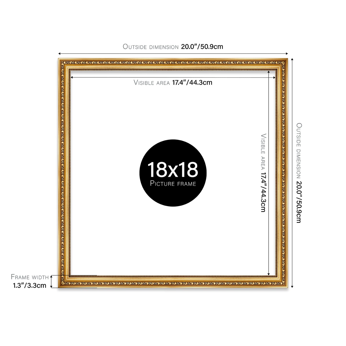 Gold Ornate Picture Frame 33mm Edge