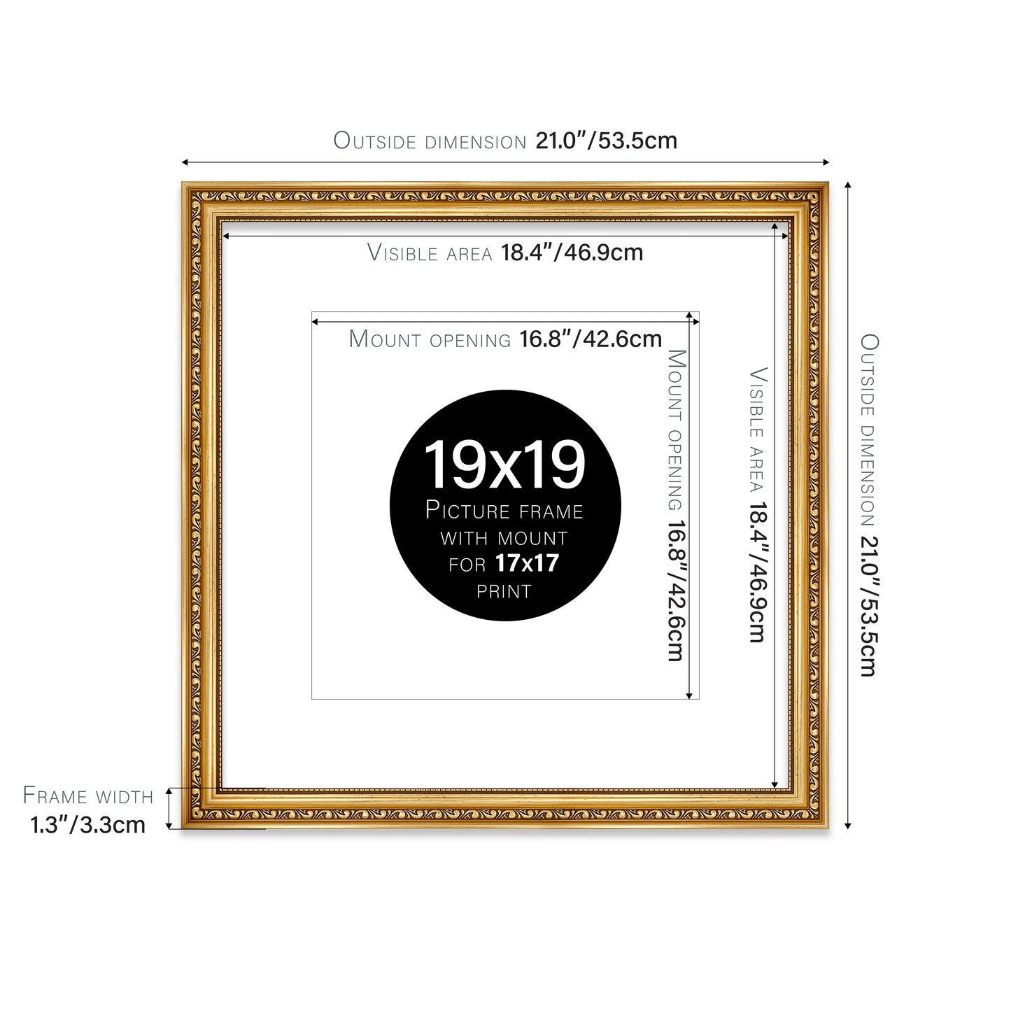 Gold Ornate Picture Frame 33mm Edge