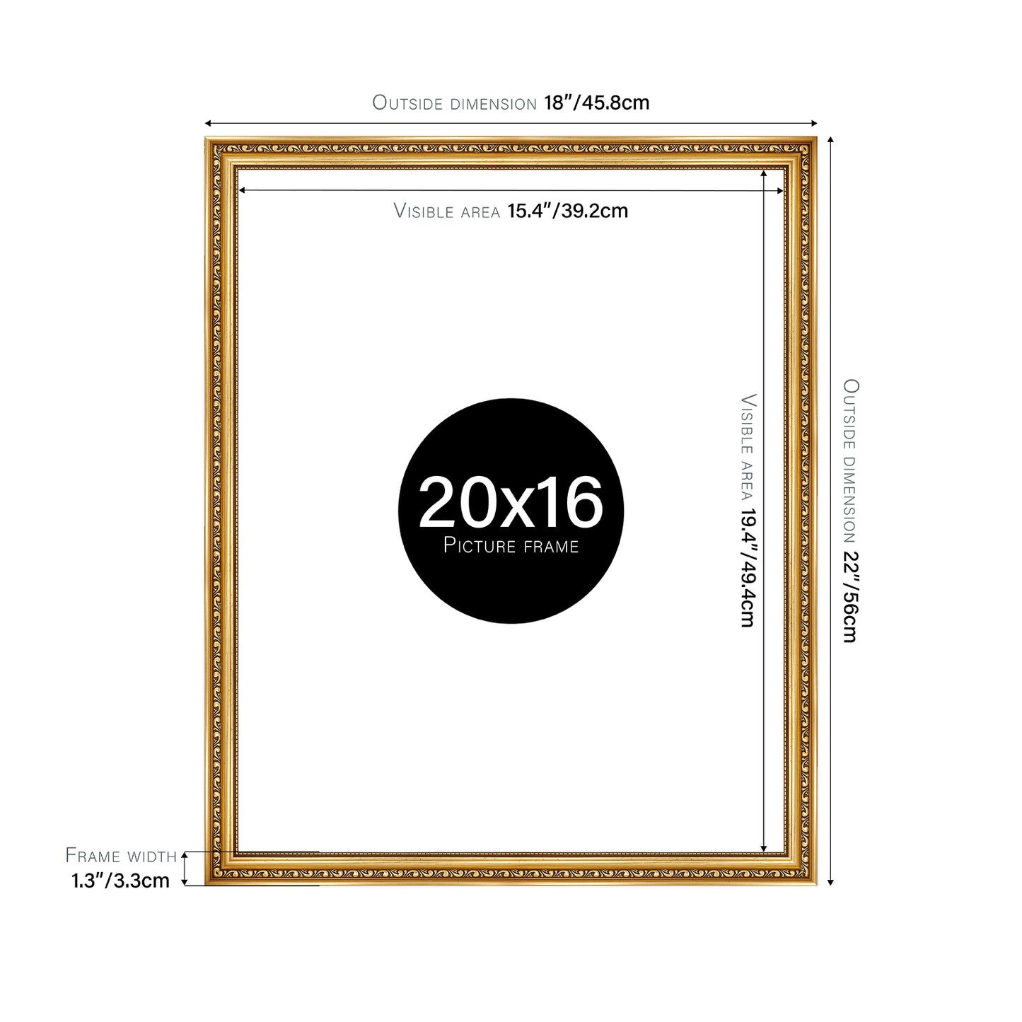 Gold Ornate Picture Frame 33mm Edge