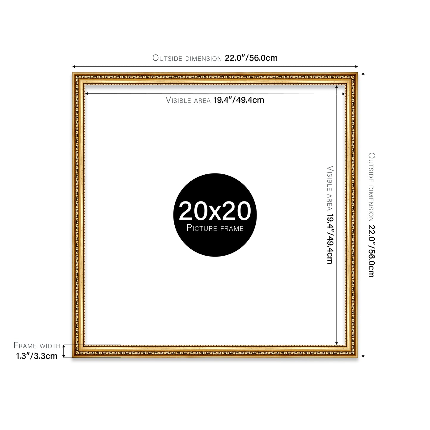 Gold Ornate Picture Frame 33mm Edge