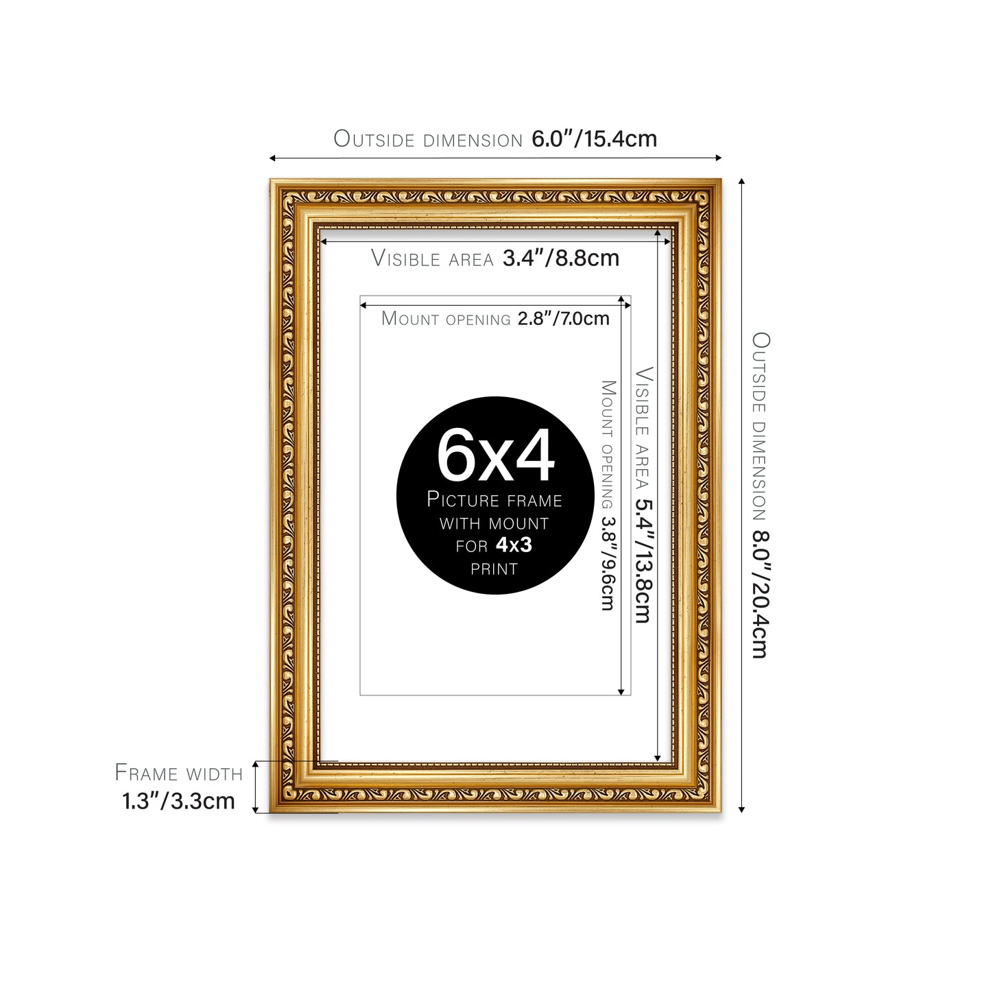 Gold Ornate Picture Frame 33mm Edge
