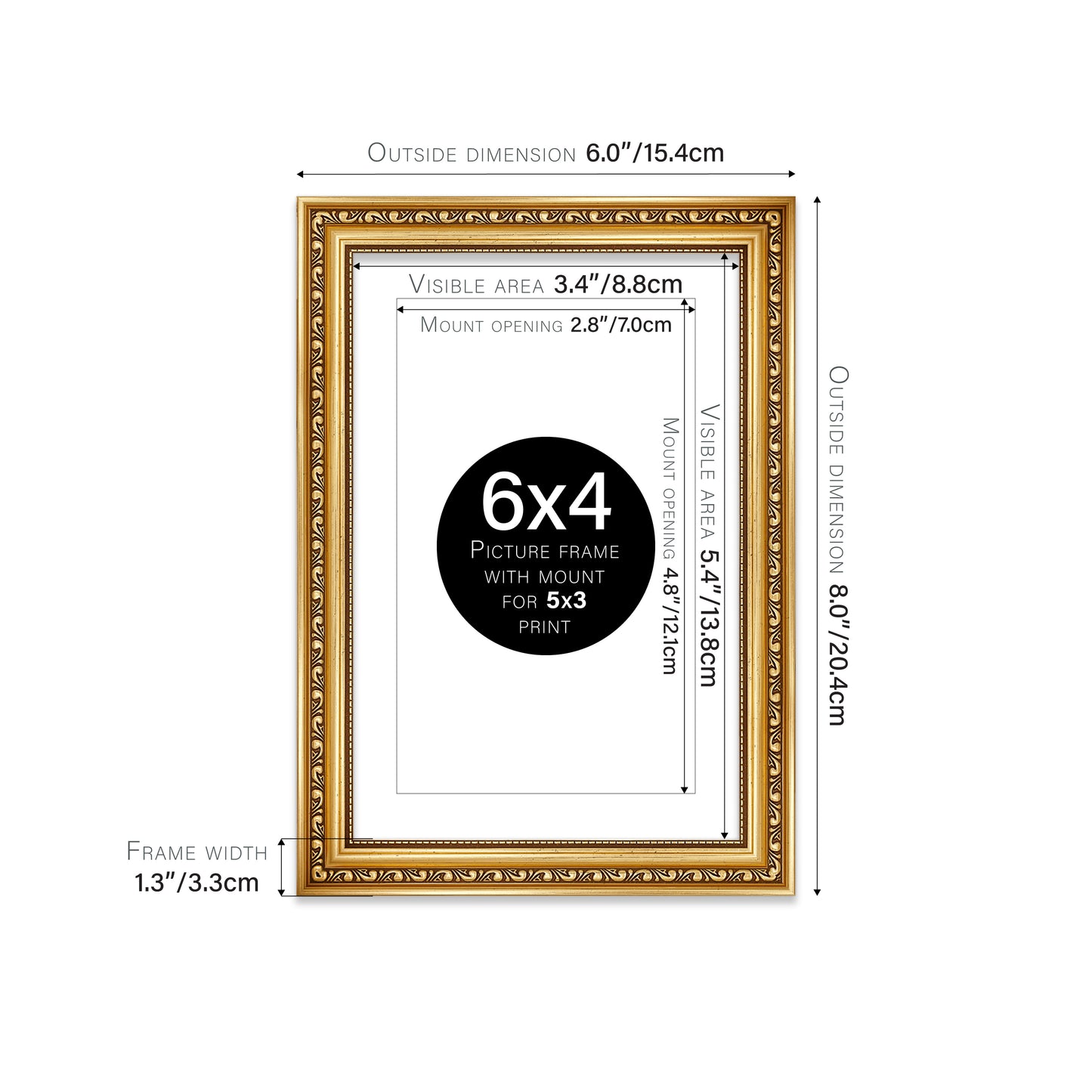 Gold Ornate Picture Frame 33mm Edge