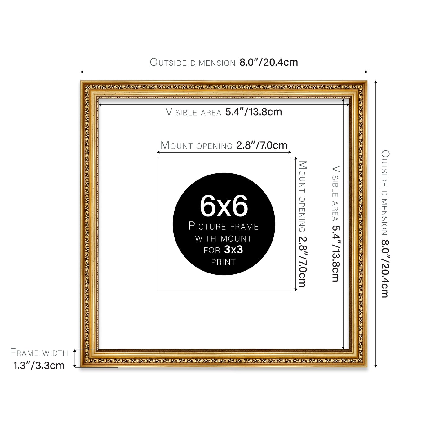 Gold Ornate Picture Frame 33mm Edge