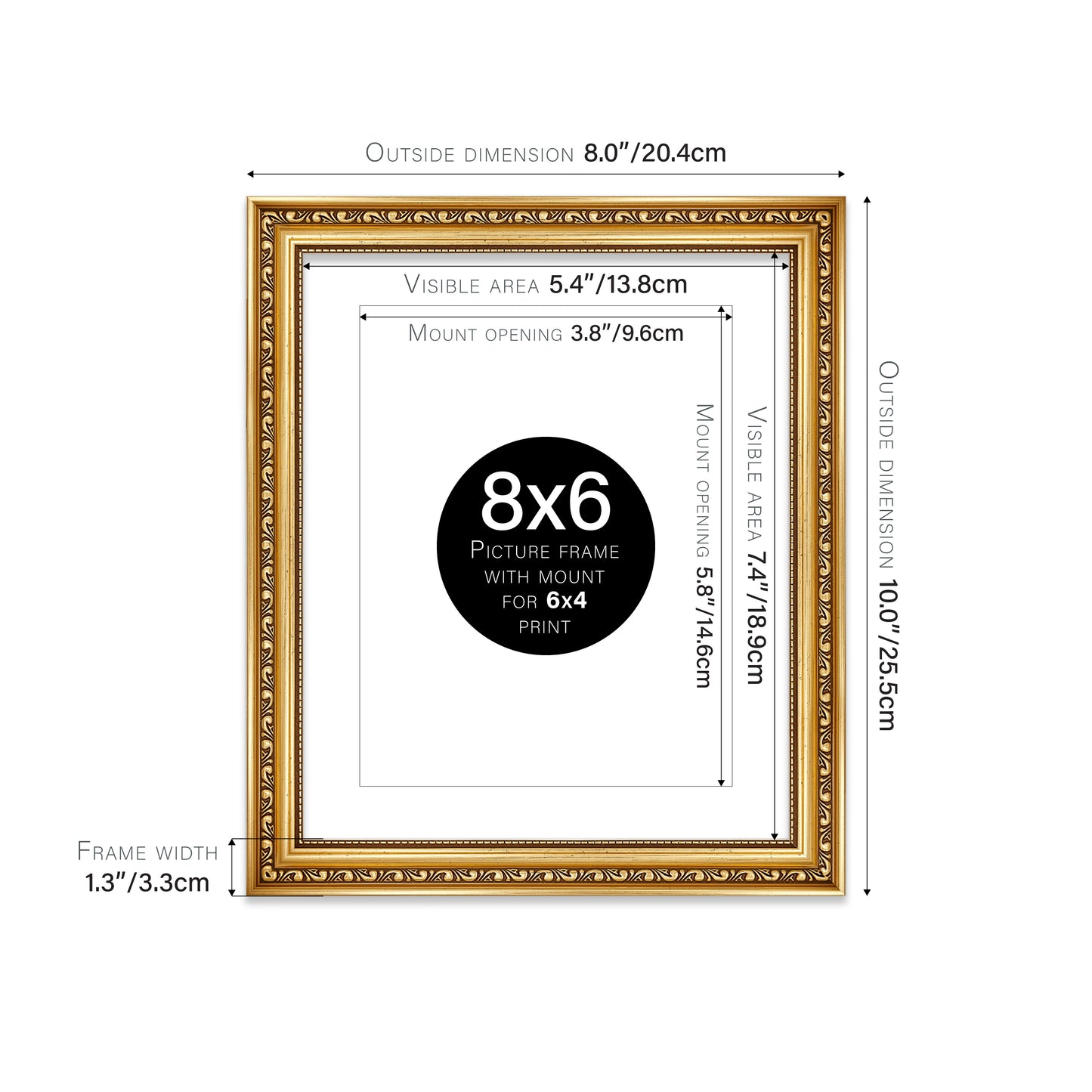 Gold Ornate Picture Frame 33mm Edge