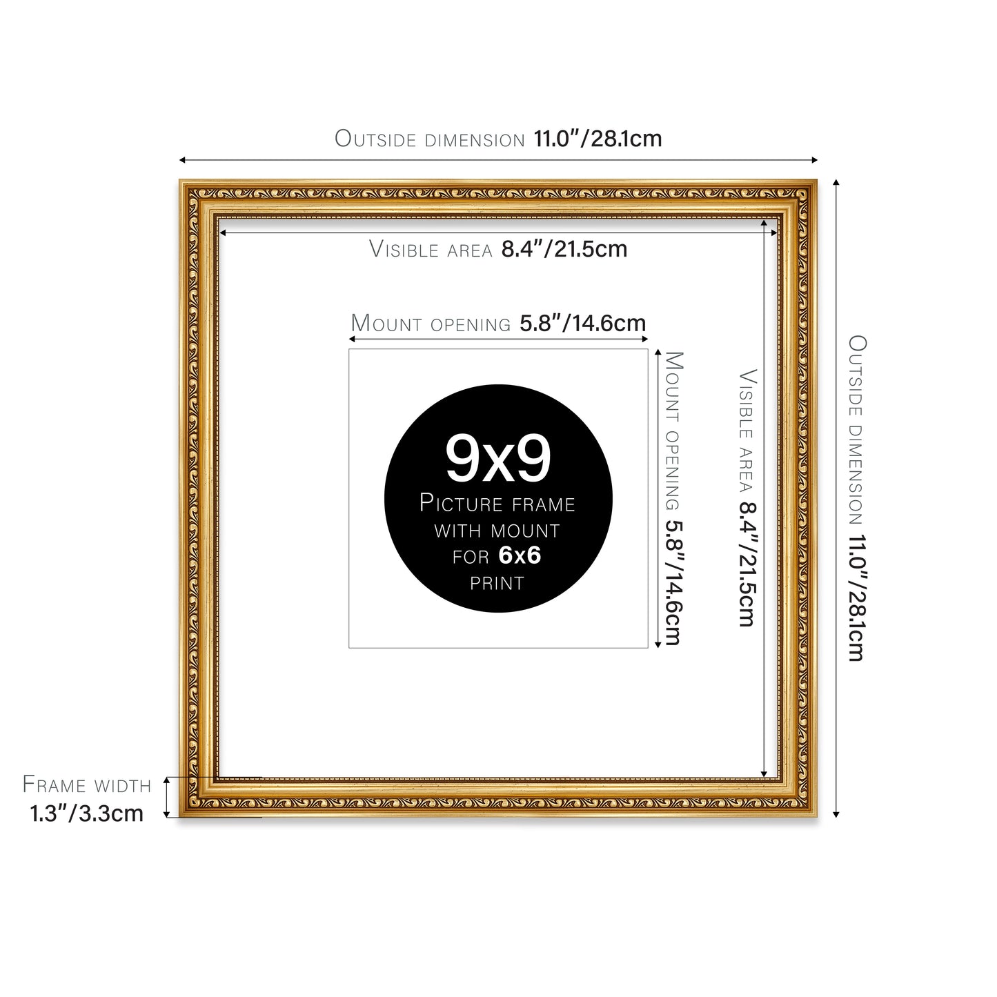 Gold Ornate Picture Frame 33mm Edge