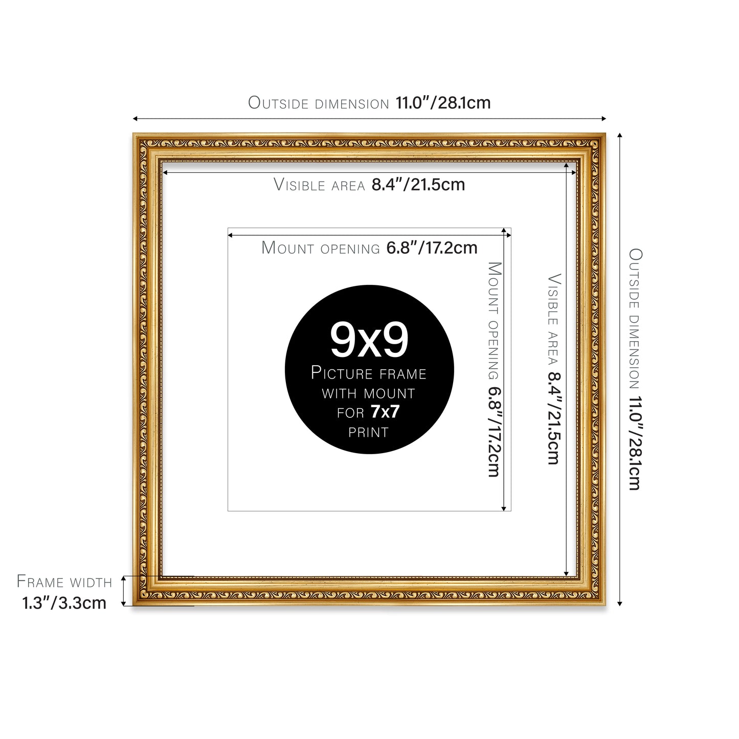 Gold Ornate Picture Frame 33mm Edge