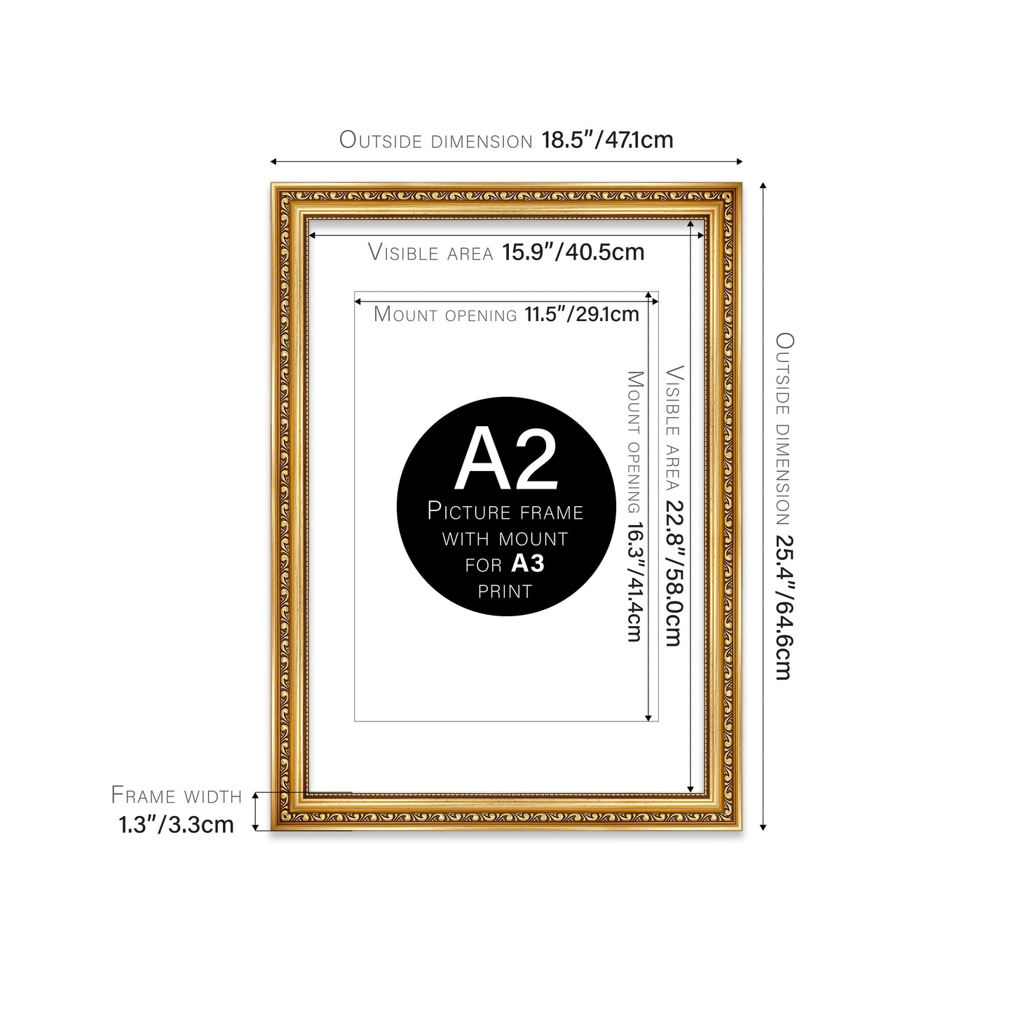 Gold Ornate Picture Frame 33mm Edge