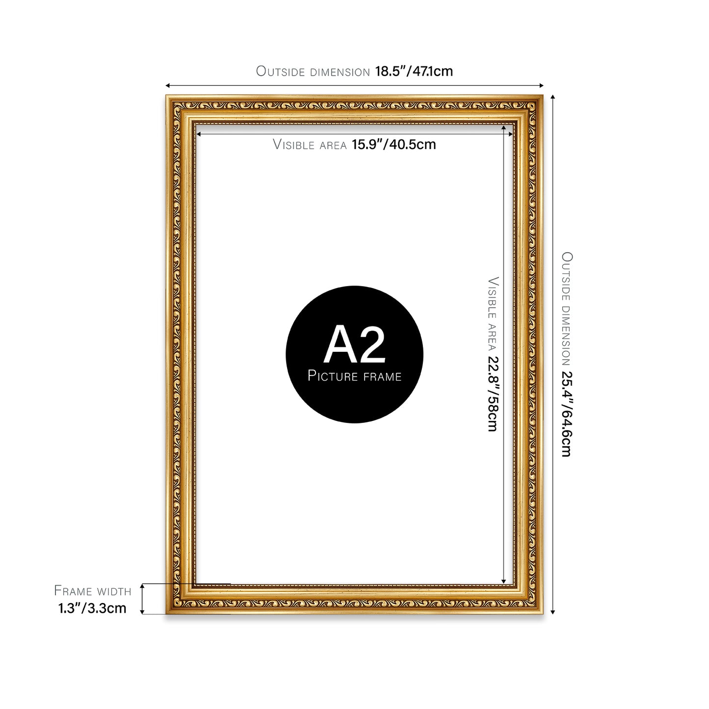 Gold Ornate Picture Frame 33mm Edge