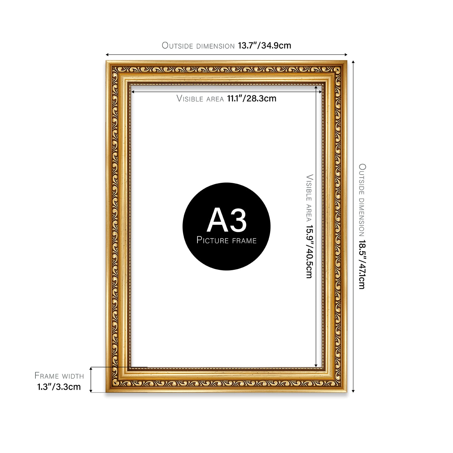 Gold Ornate Picture Frame 33mm Edge