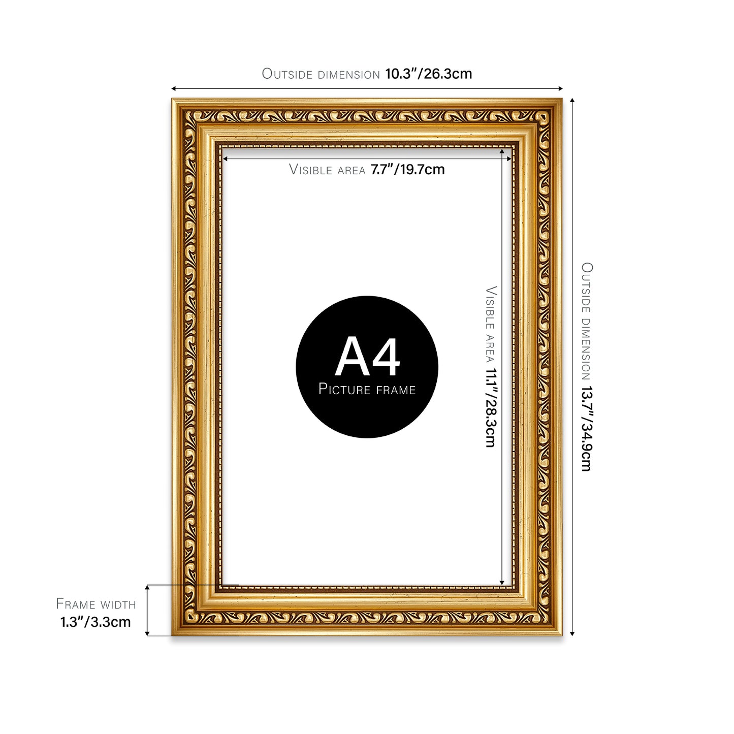 Gold Ornate Picture Frame 33mm Edge
