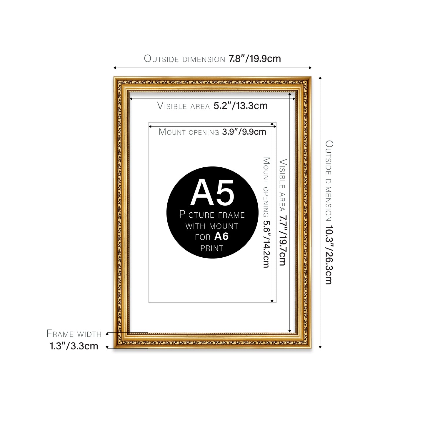 Gold Ornate Picture Frame 33mm Edge