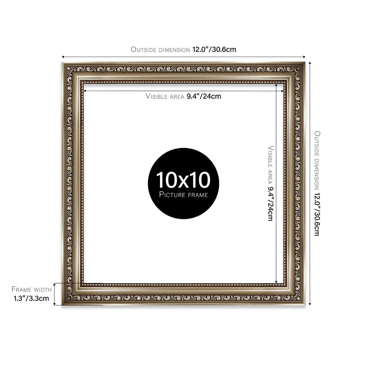 Gunmetal Ornate Picture Frame 33mm Edge