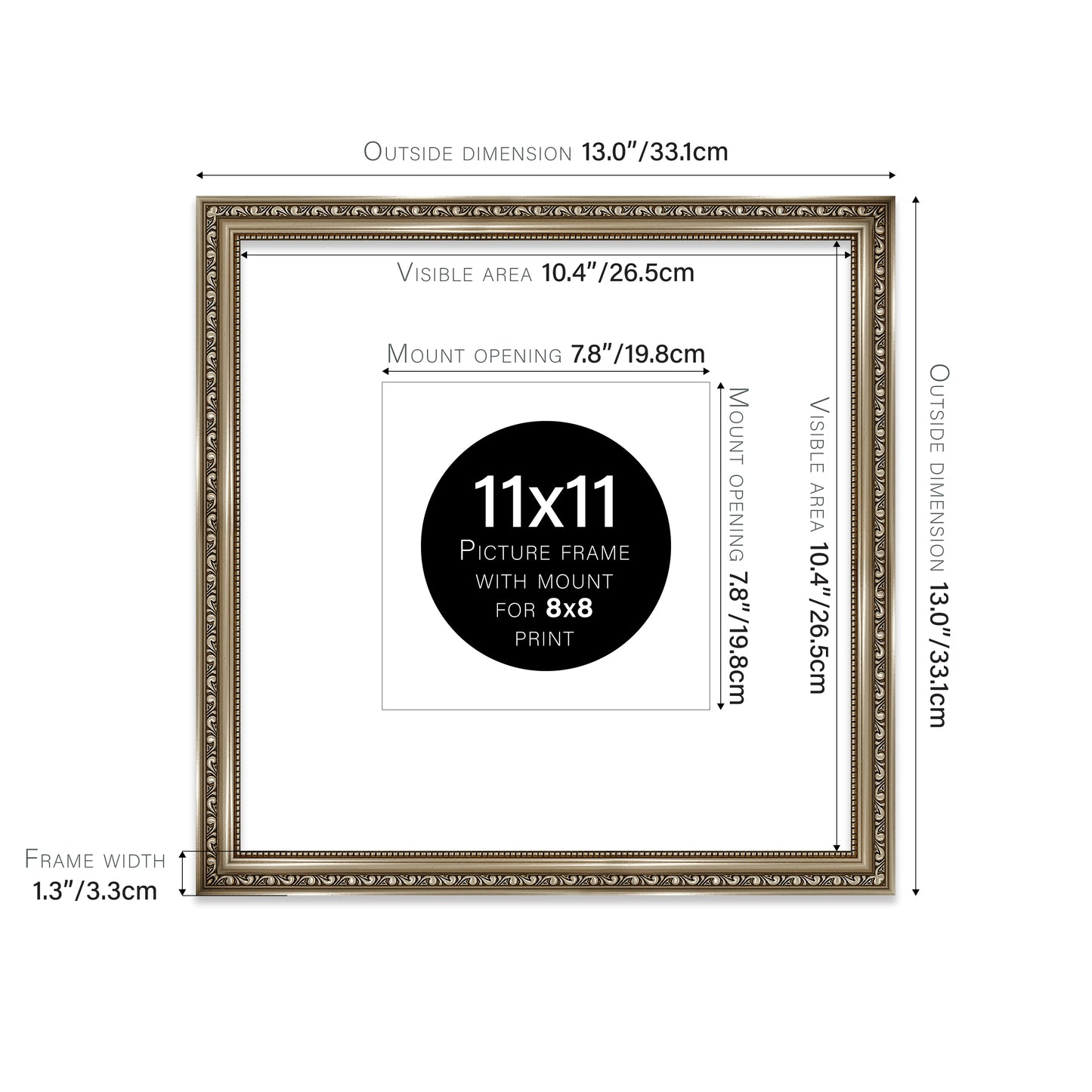Gunmetal Ornate Picture Frame 33mm Edge