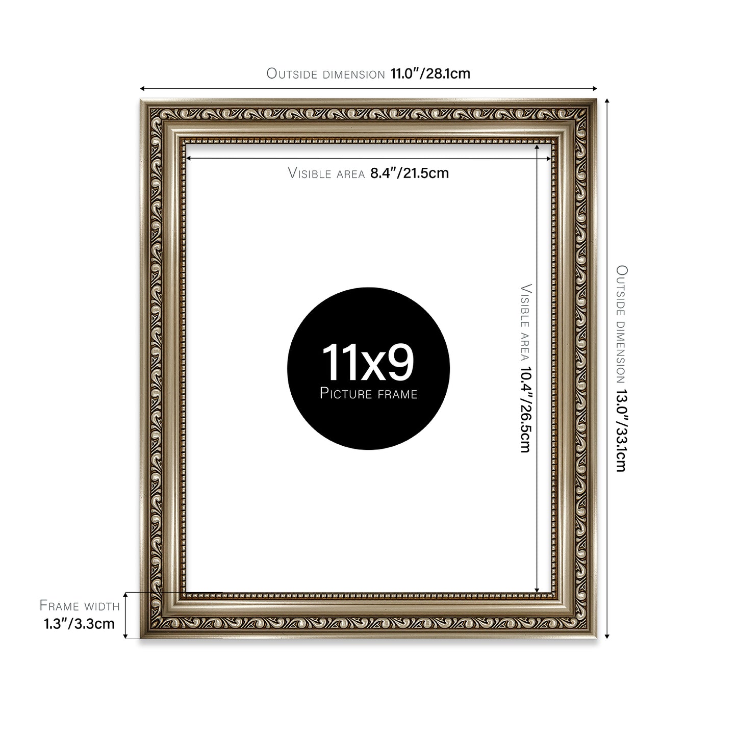 Gunmetal Ornate Picture Frame 33mm Edge