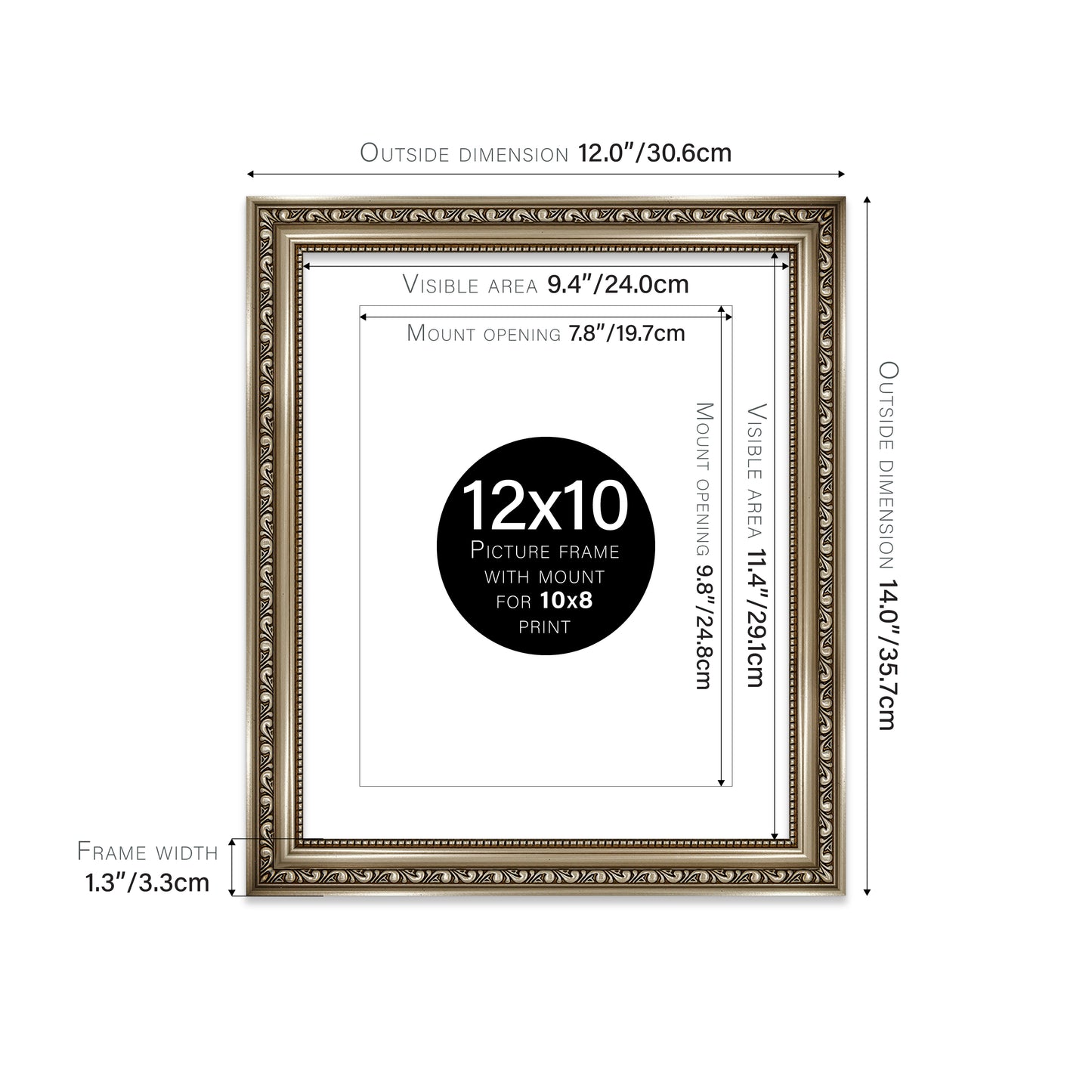 Gunmetal Ornate Picture Frame 33mm Edge