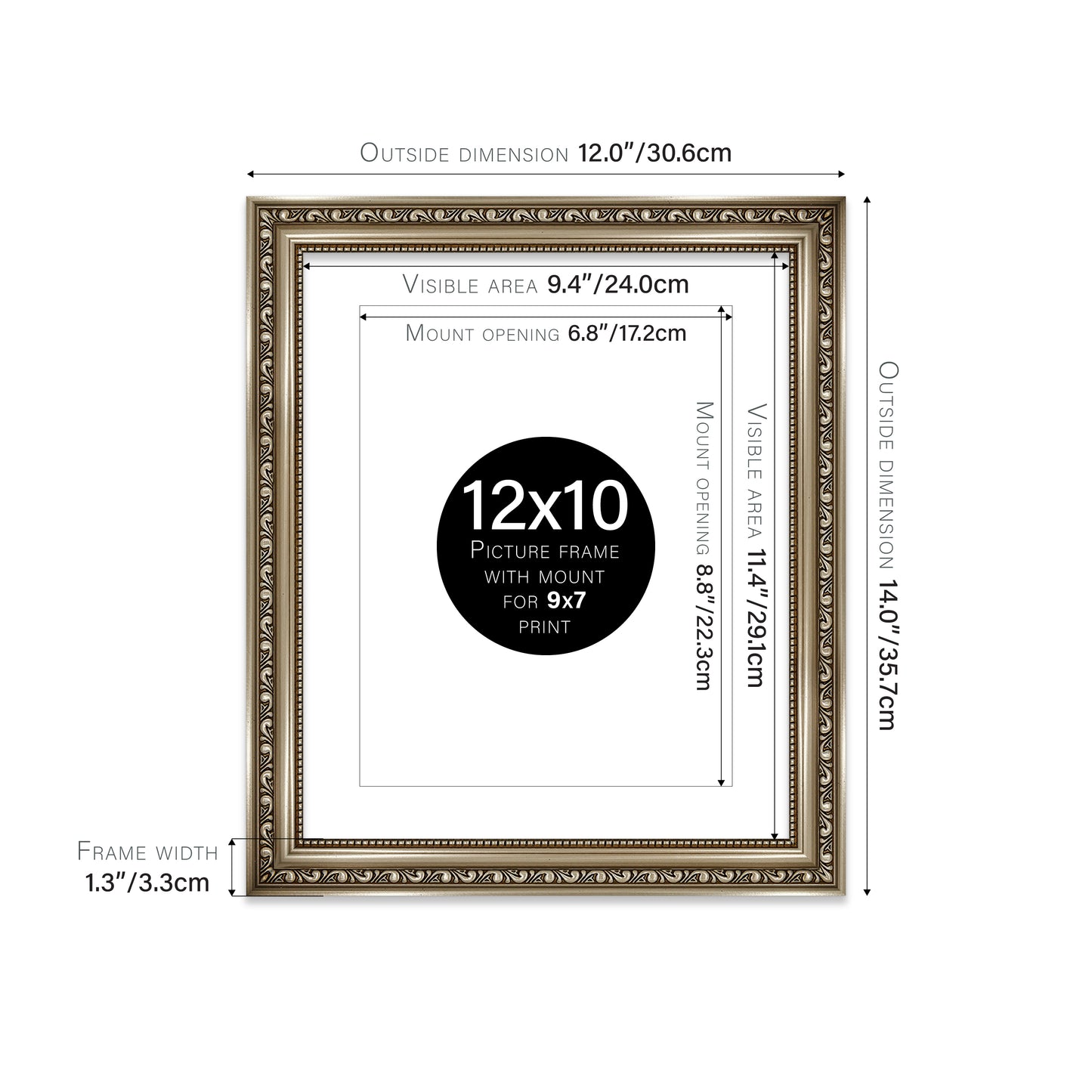 Gunmetal Ornate Picture Frame 33mm Edge