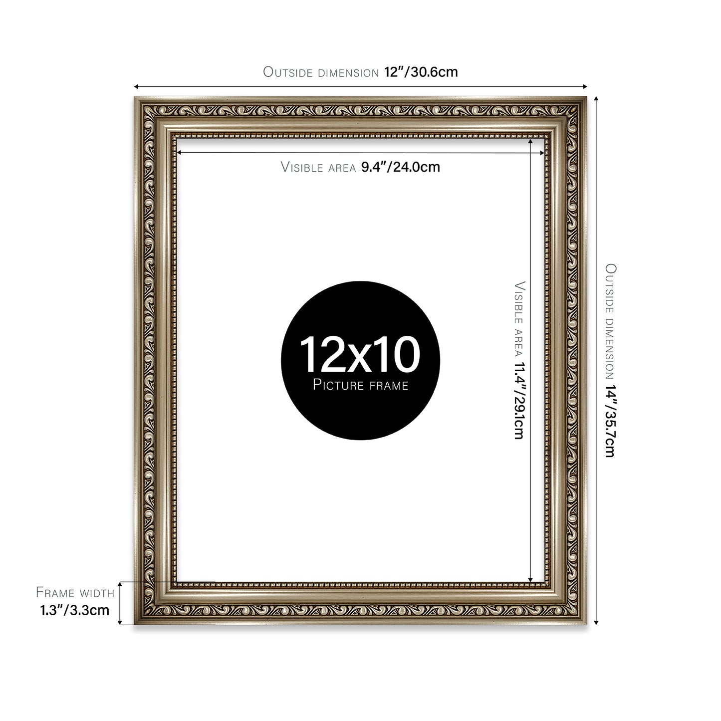 Gunmetal Ornate Picture Frame 33mm Edge