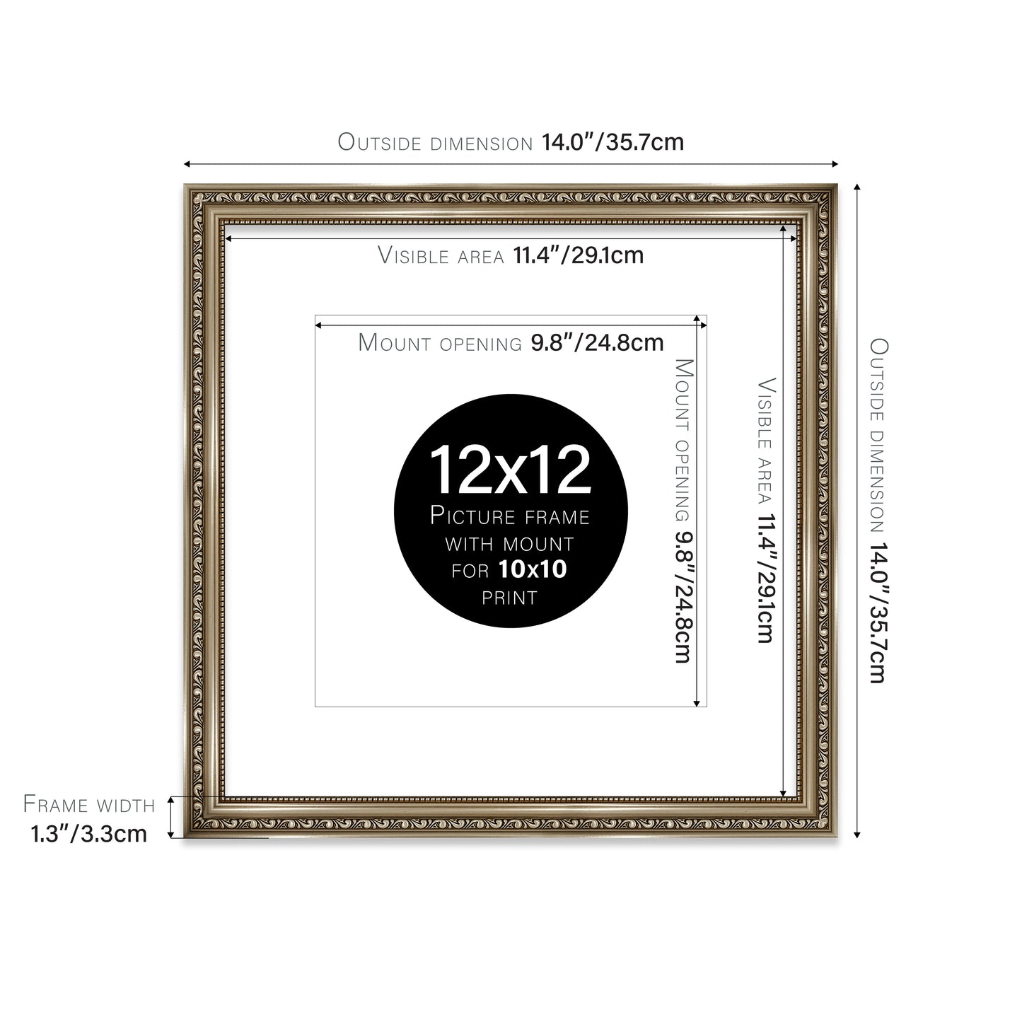 Gunmetal Ornate Picture Frame 33mm Edge
