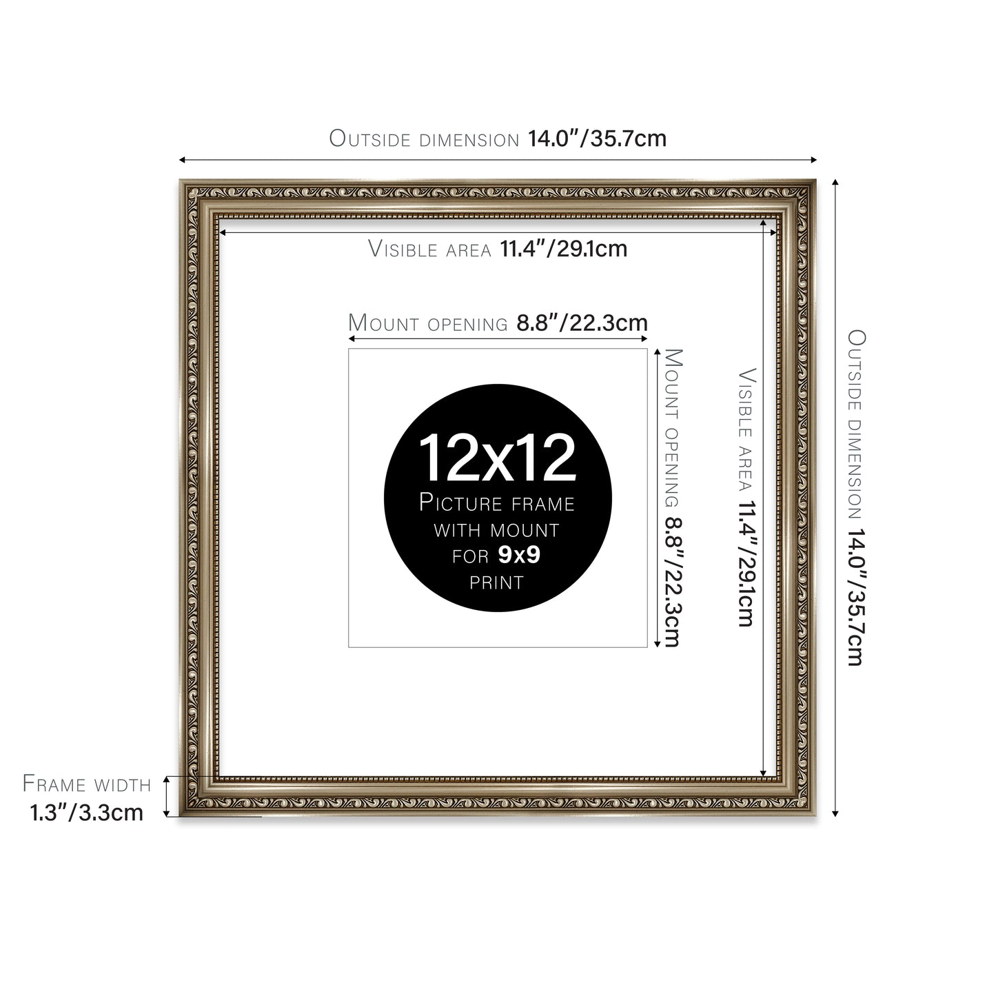 Gunmetal Ornate Picture Frame 33mm Edge