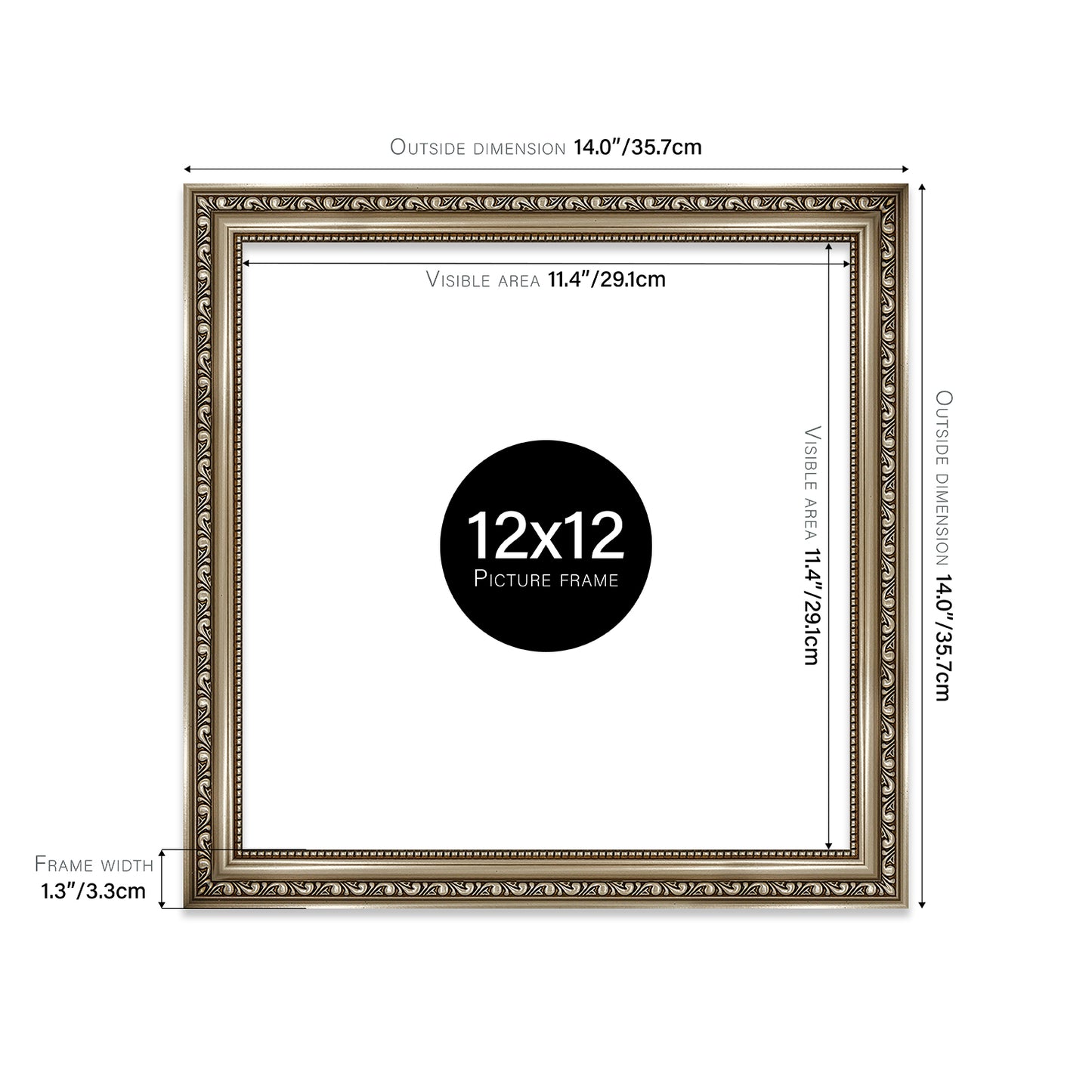 Gunmetal Ornate Picture Frame 33mm Edge