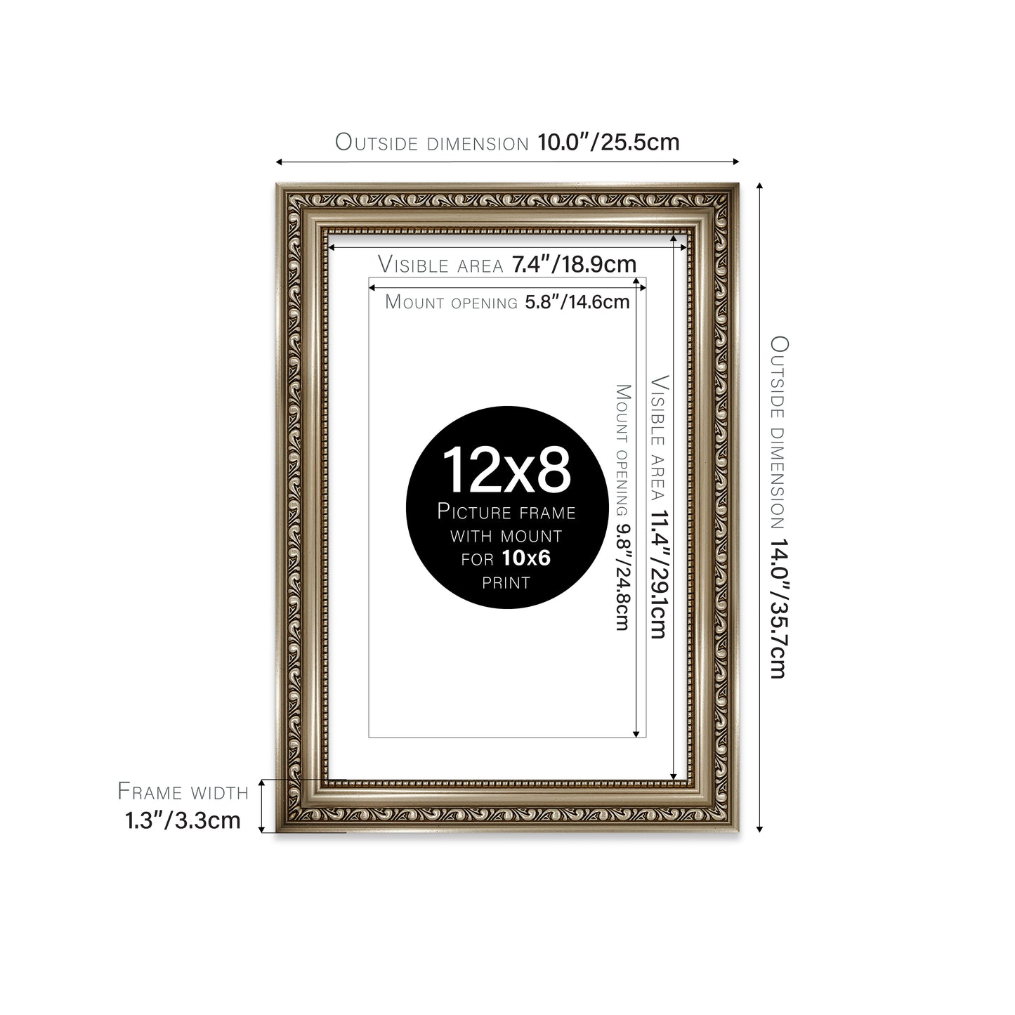 Gunmetal Ornate Picture Frame 33mm Edge