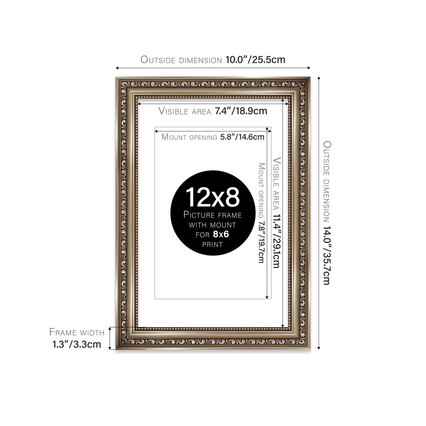 Gunmetal Ornate Picture Frame 33mm Edge