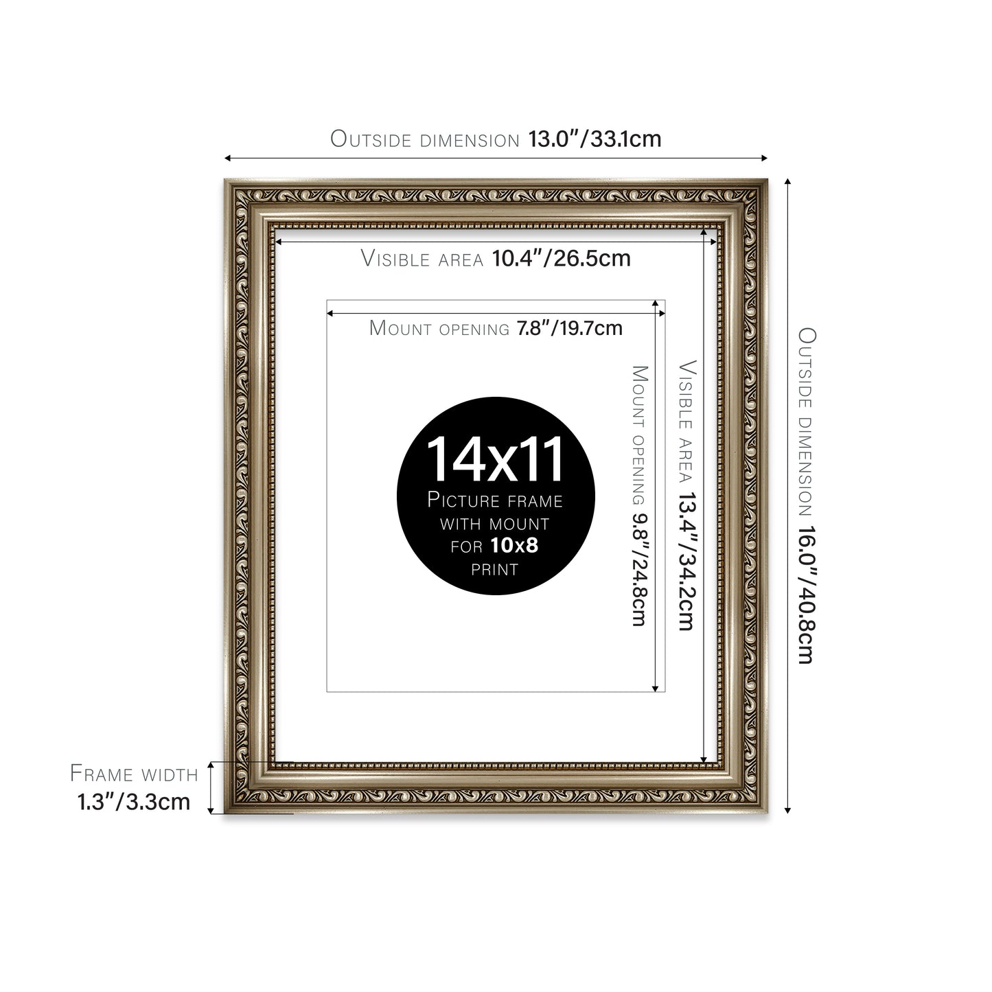 Gunmetal Ornate Picture Frame 33mm Edge