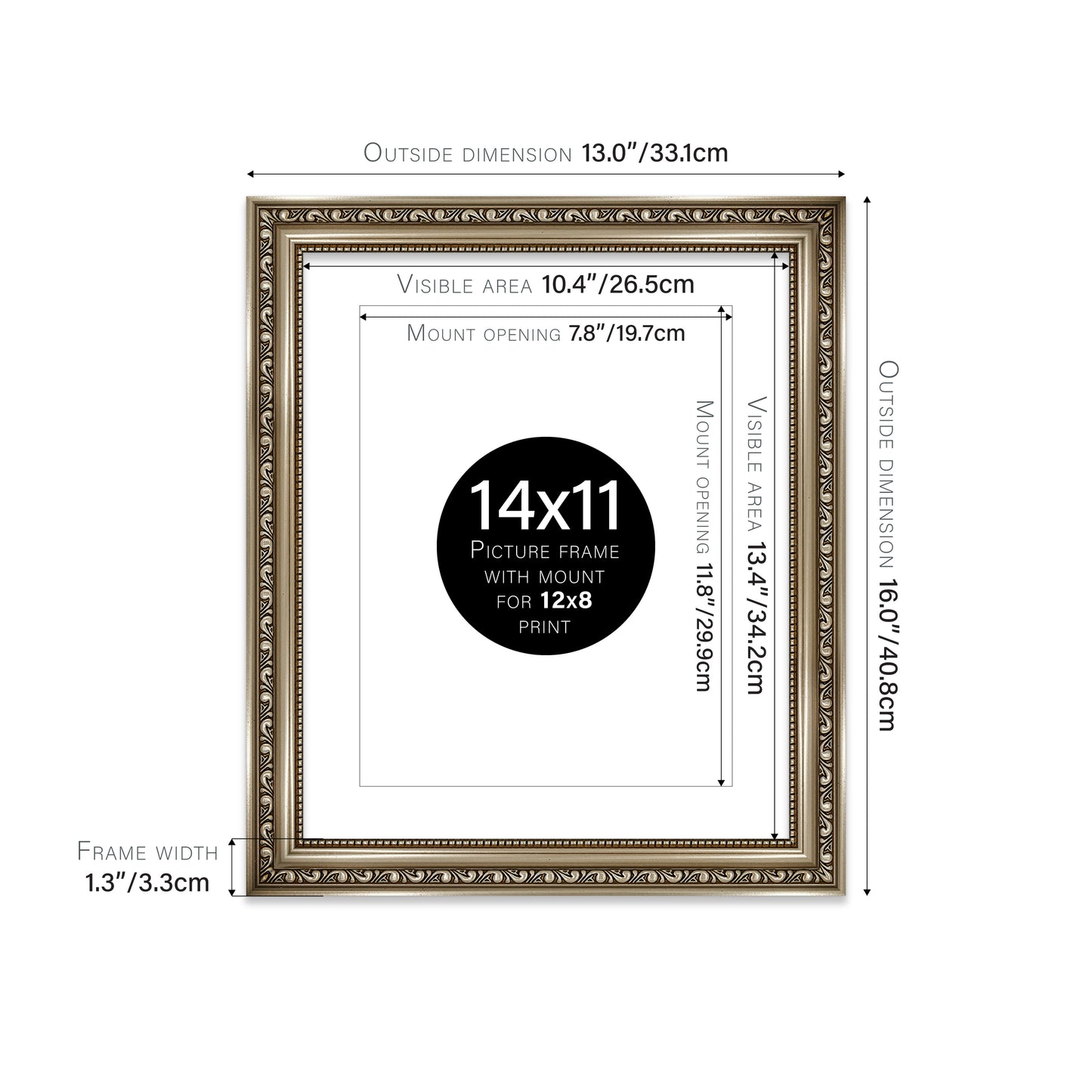 Gunmetal Ornate Picture Frame 33mm Edge
