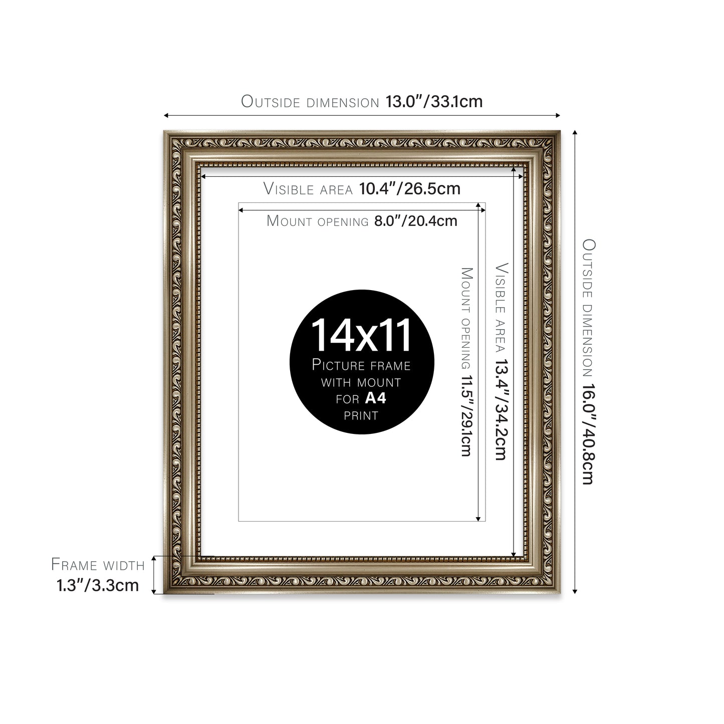 Gunmetal Ornate Picture Frame 33mm Edge