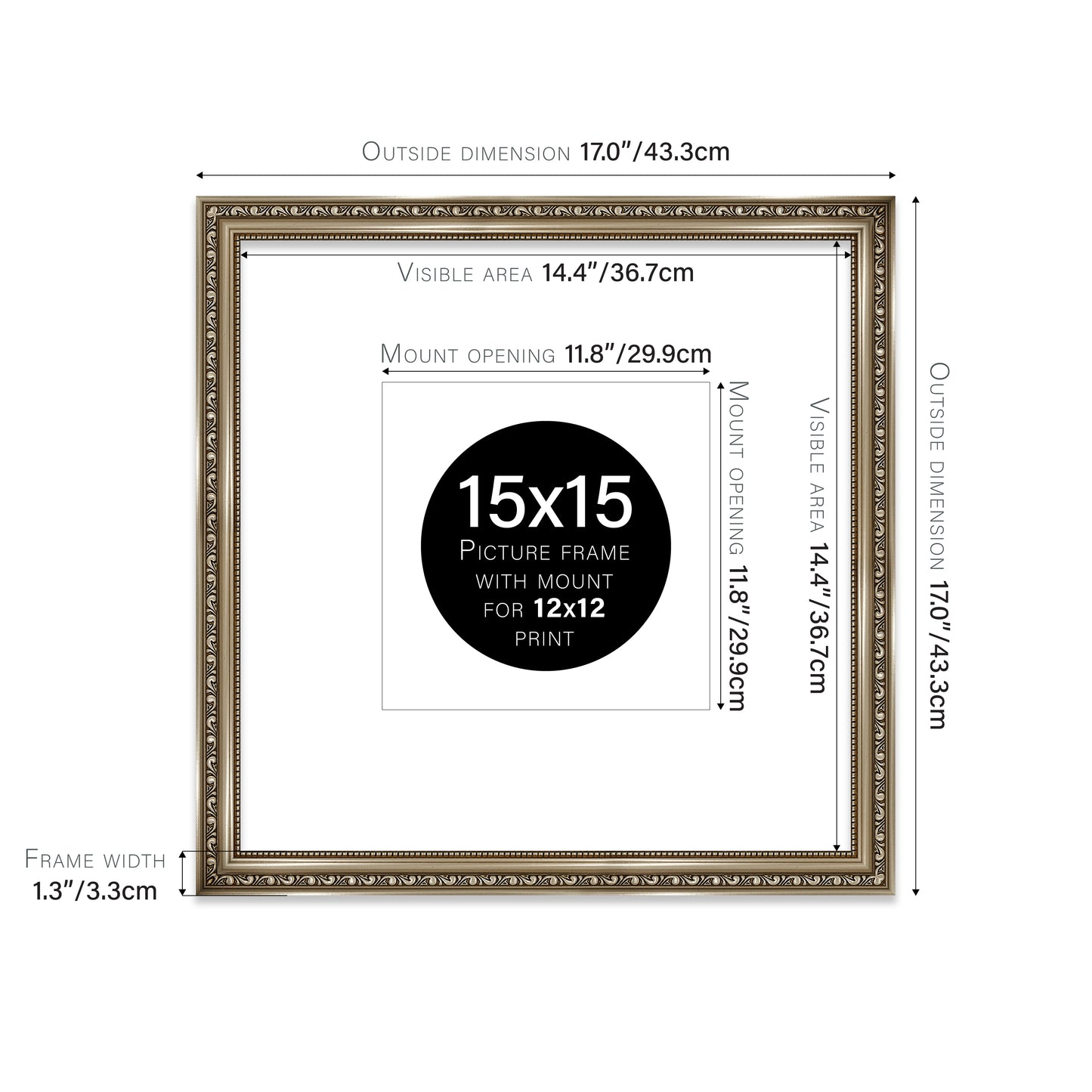 Gunmetal Ornate Picture Frame 33mm Edge