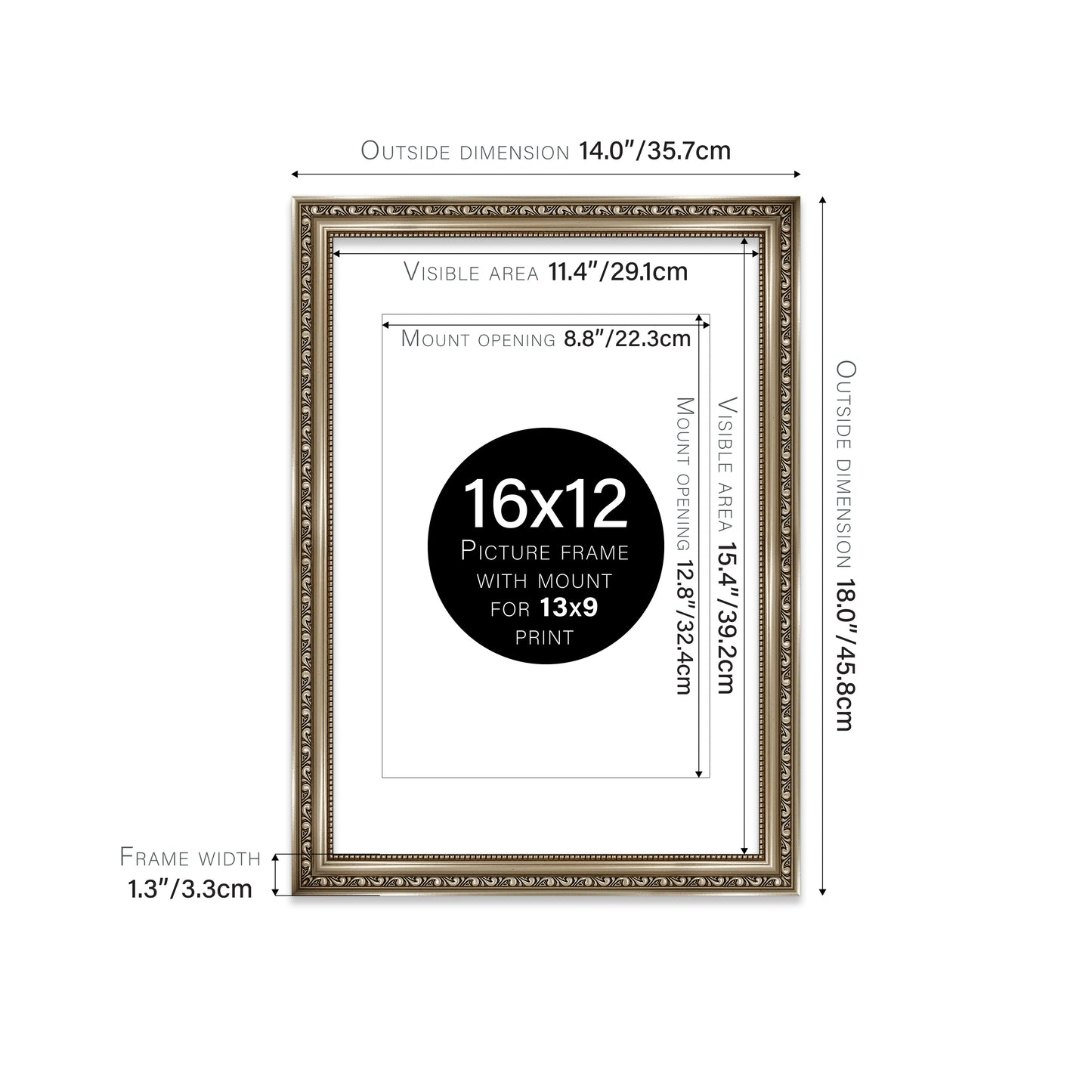 Gunmetal Ornate Picture Frame 33mm Edge
