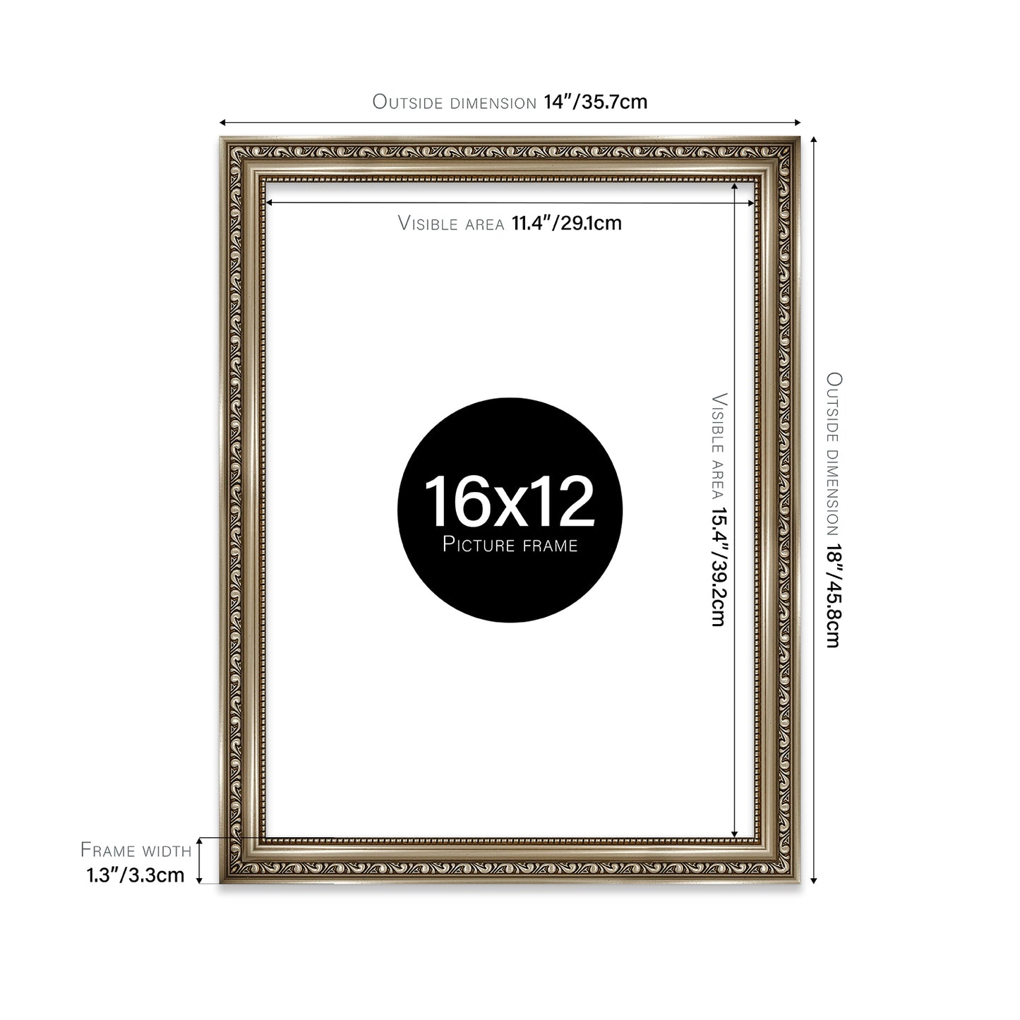 Gunmetal Ornate Picture Frame 33mm Edge