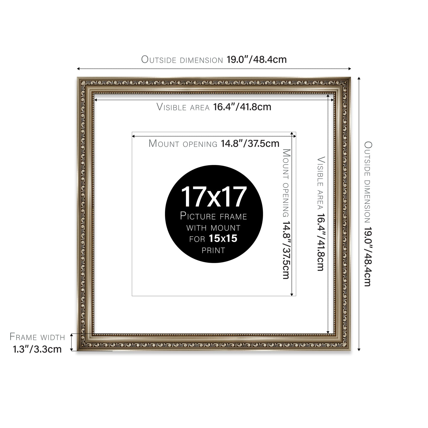 Gunmetal Ornate Picture Frame 33mm Edge