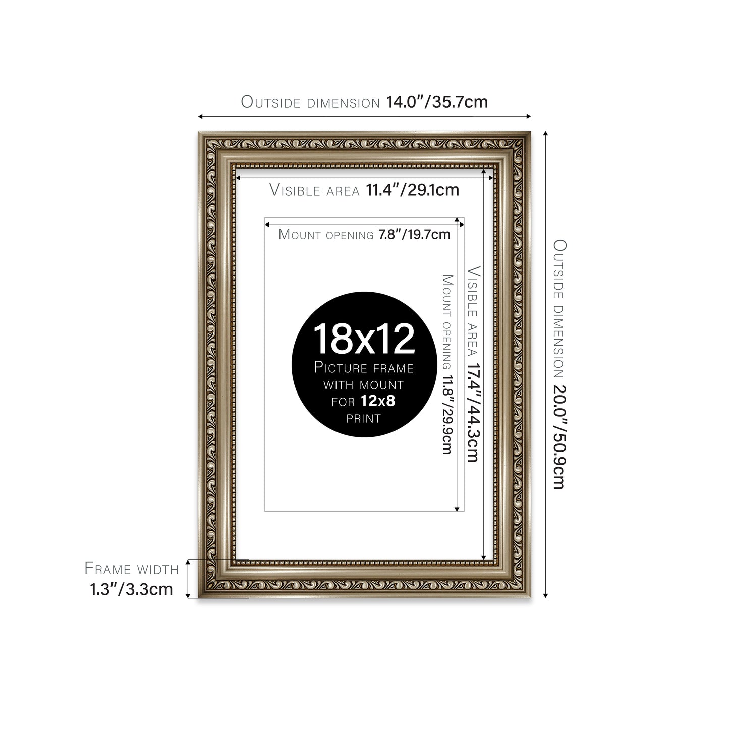 Gunmetal Ornate Picture Frame 33mm Edge