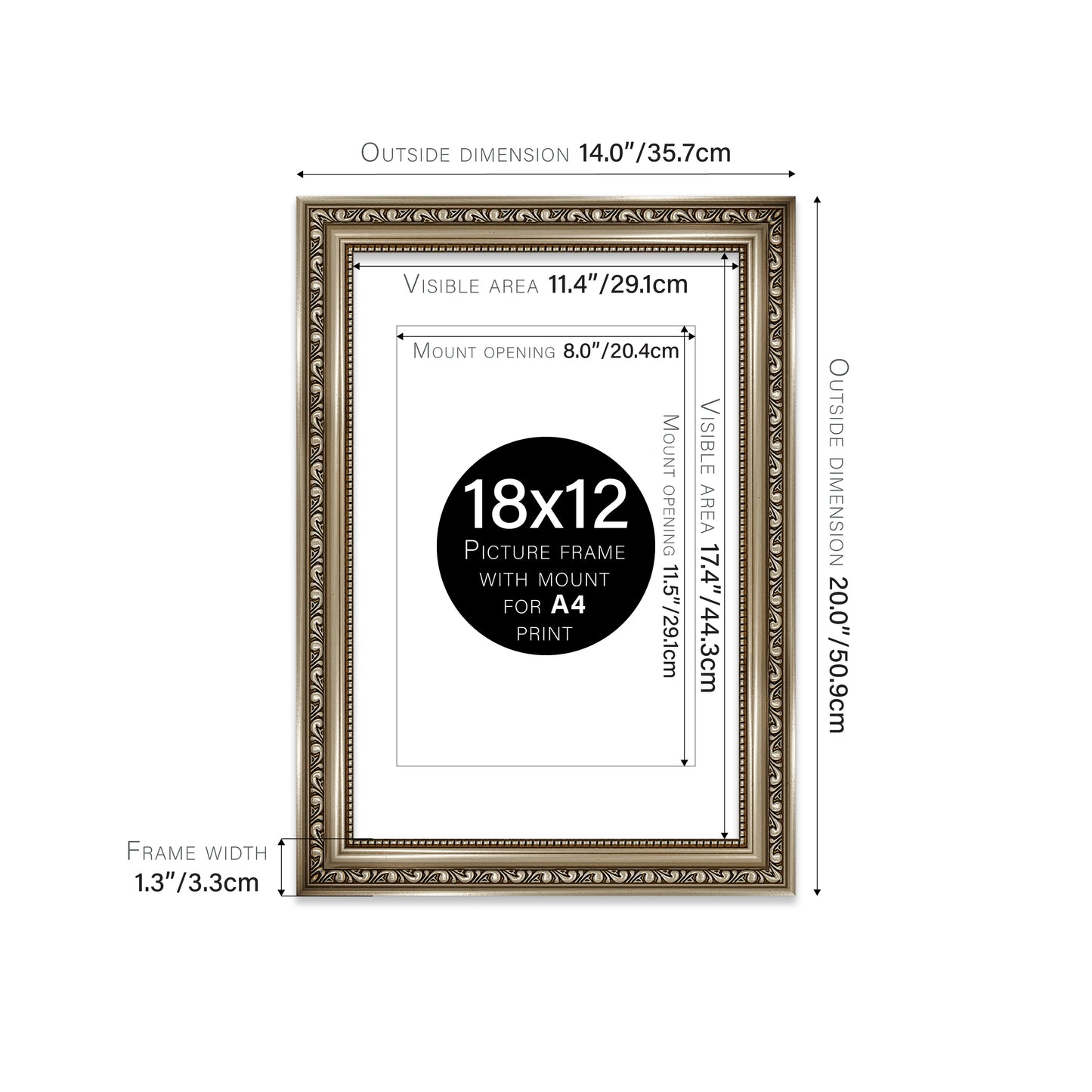 Gunmetal Ornate Picture Frame 33mm Edge