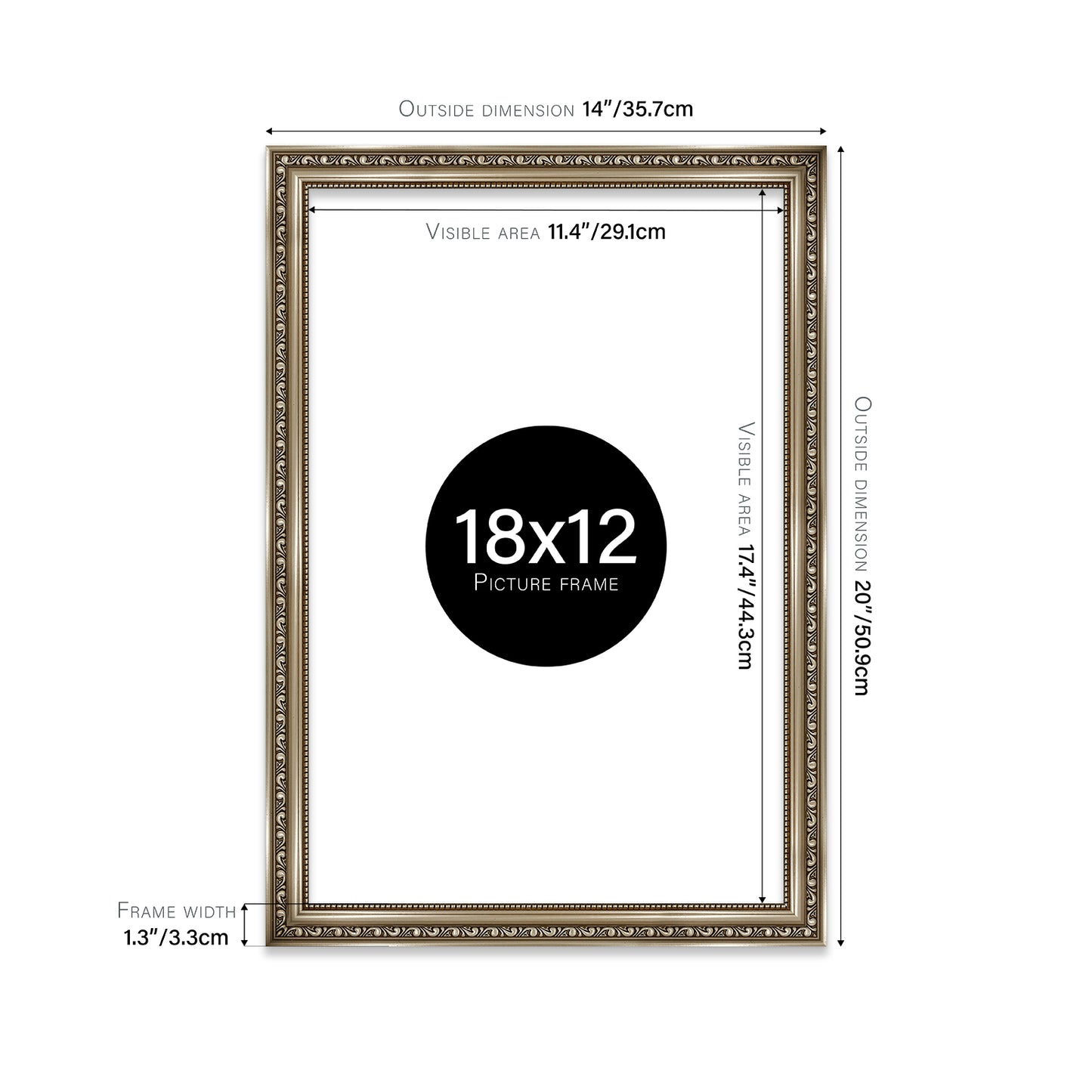 Gunmetal Ornate Picture Frame 33mm Edge