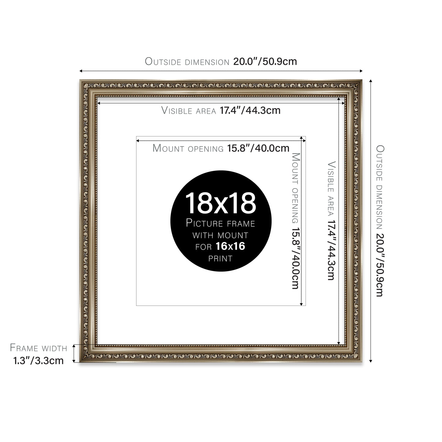 Gunmetal Ornate Picture Frame 33mm Edge