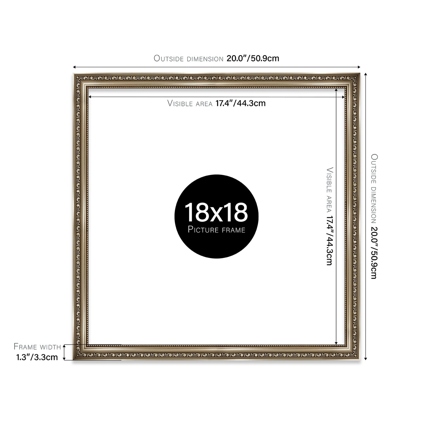 Gunmetal Ornate Picture Frame 33mm Edge