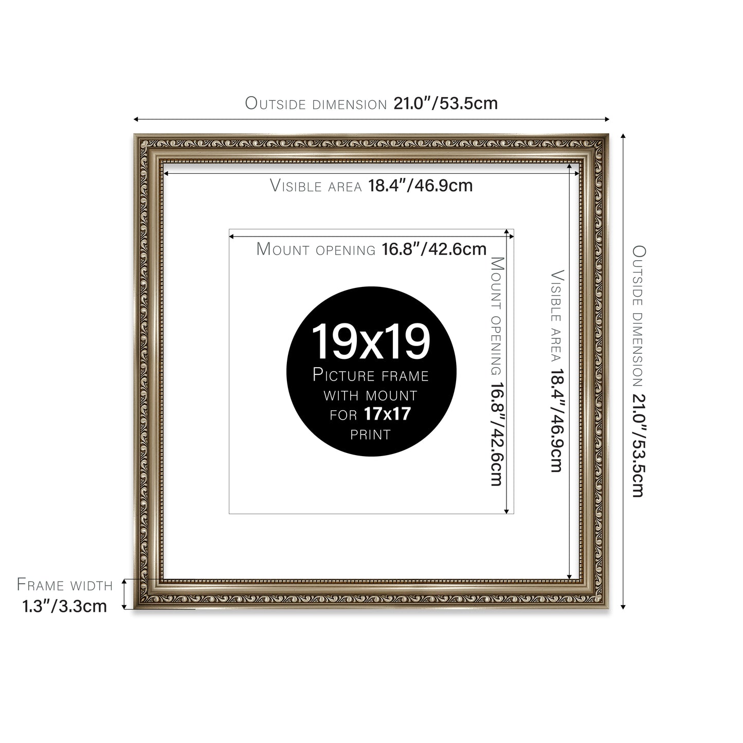 Gunmetal Ornate Picture Frame 33mm Edge