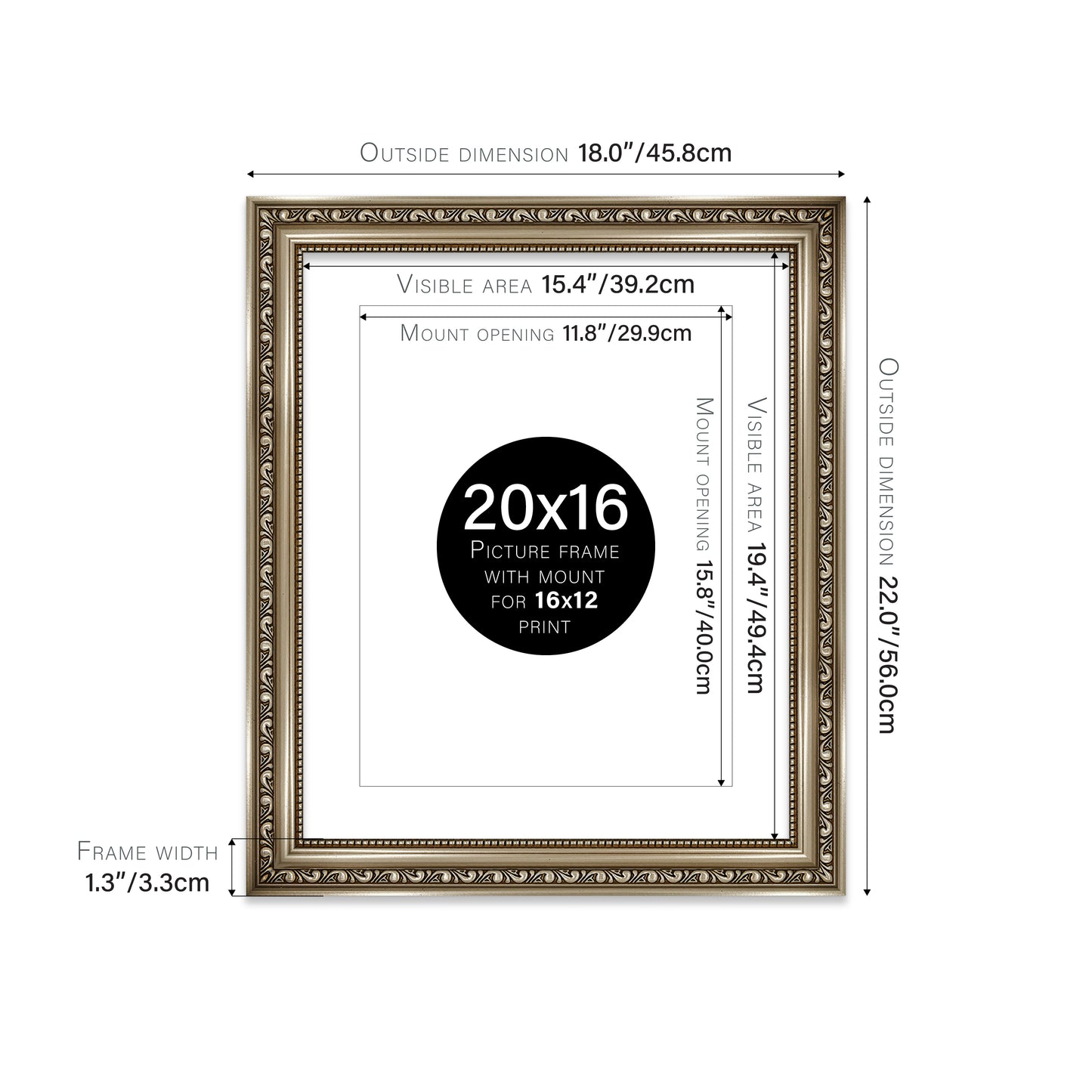 Gunmetal Ornate Picture Frame 33mm Edge