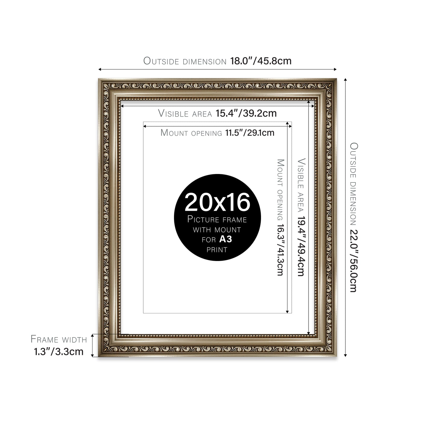 Gunmetal Ornate Picture Frame 33mm Edge