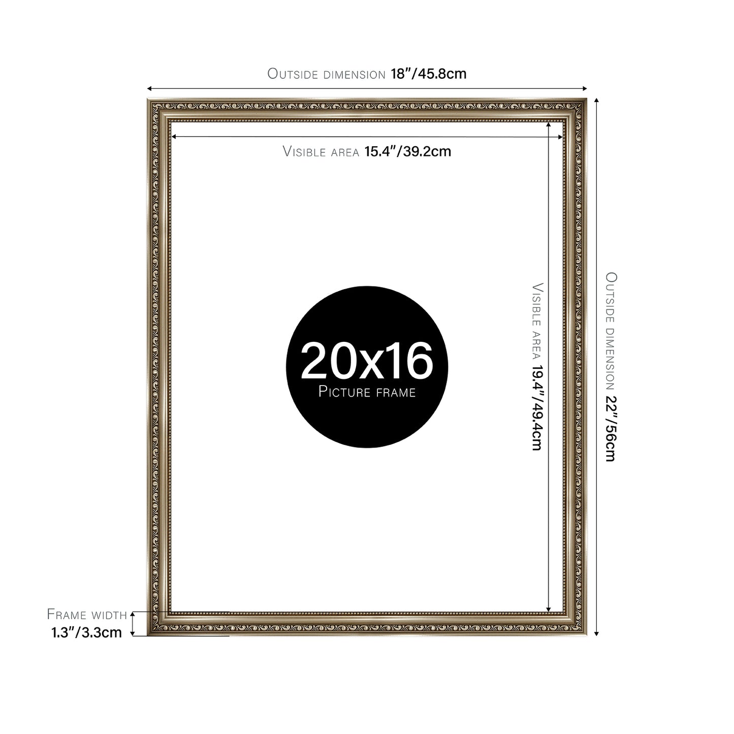 Gunmetal Ornate Picture Frame 33mm Edge
