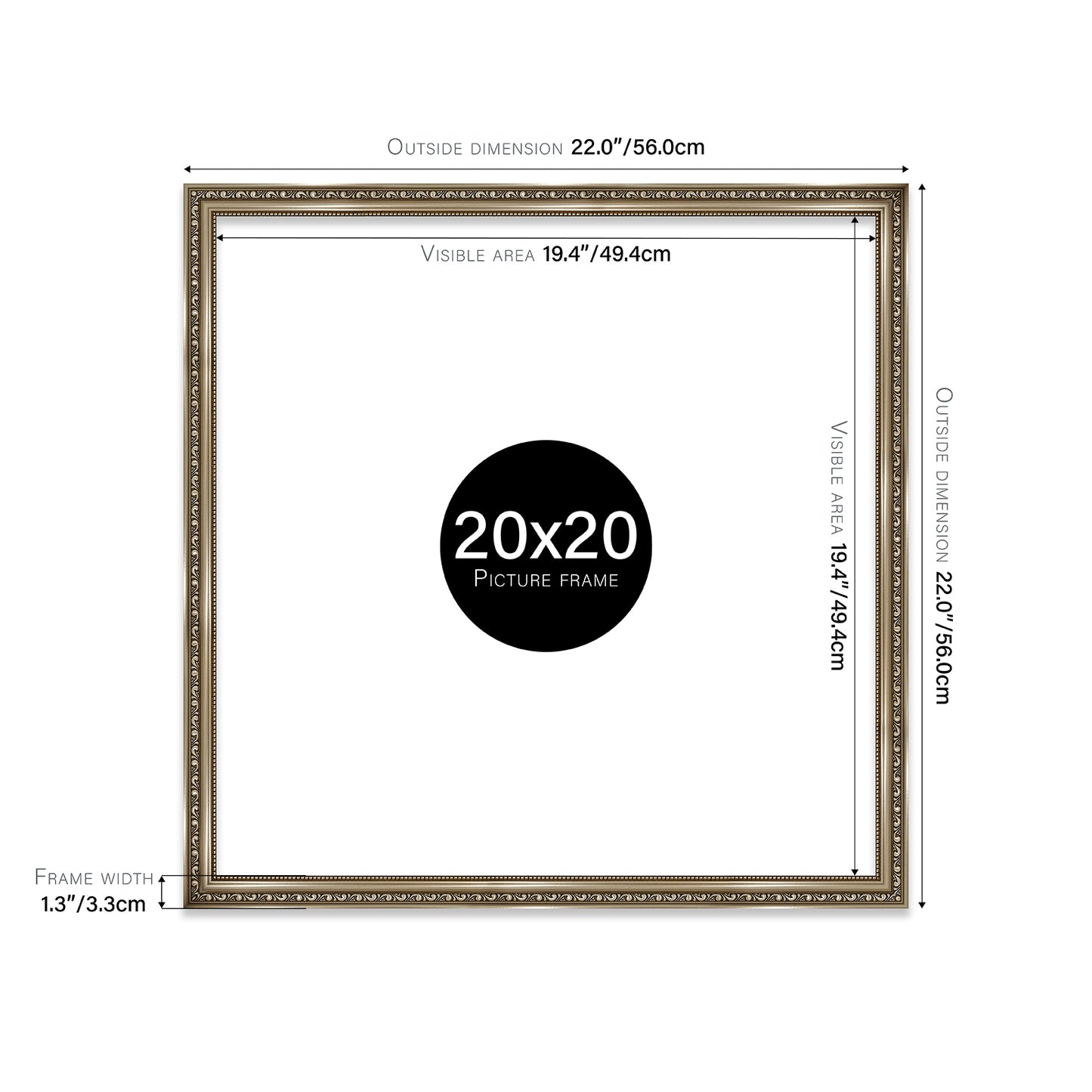Gunmetal Ornate Picture Frame 33mm Edge