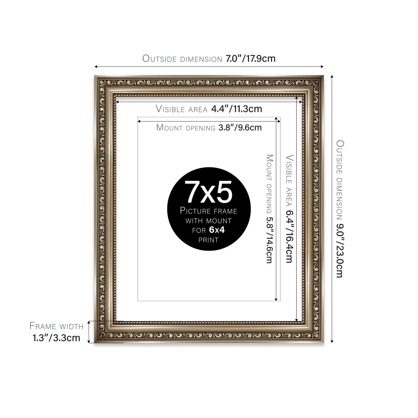 Gunmetal Ornate Picture Frame 33mm Edge