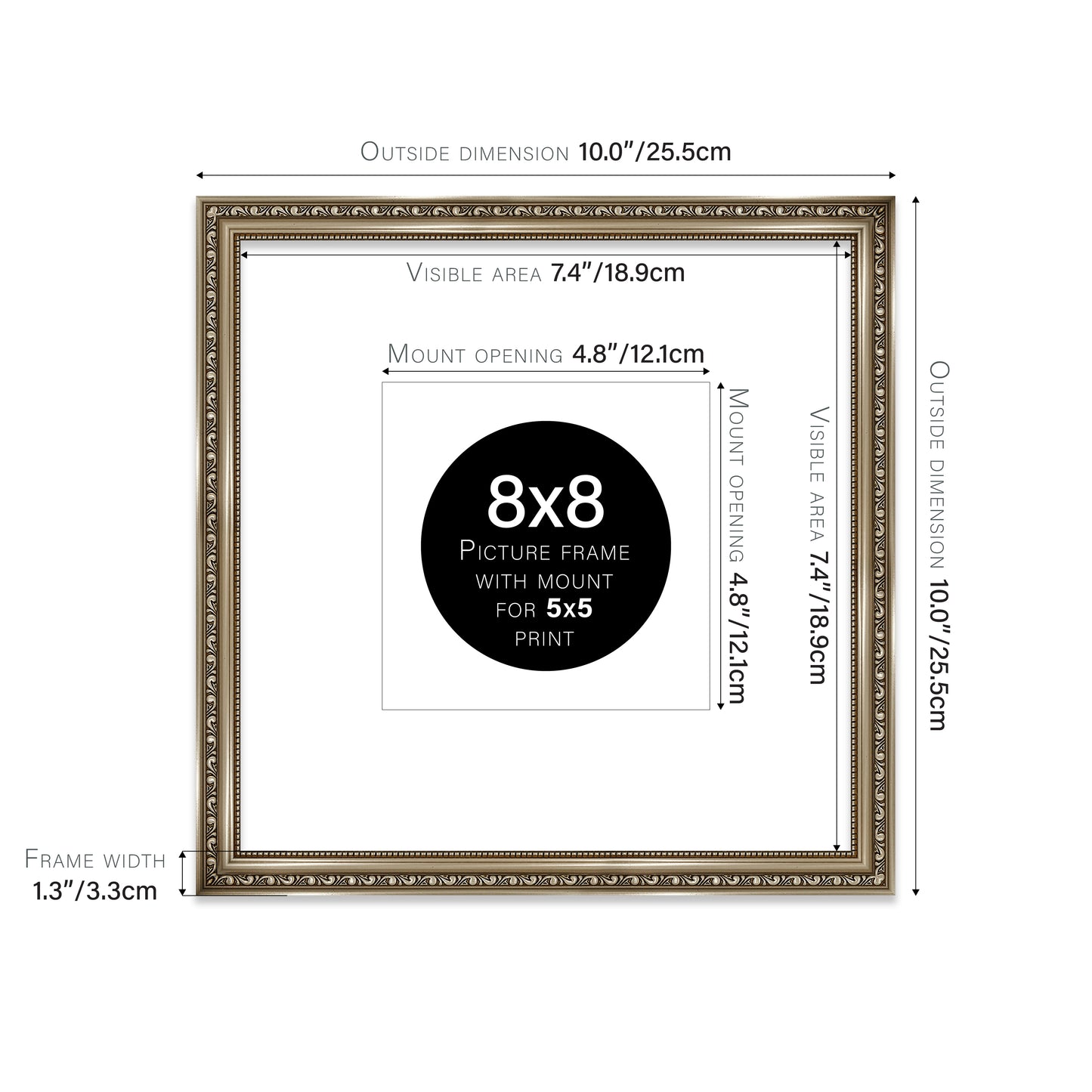 Gunmetal Ornate Picture Frame 33mm Edge