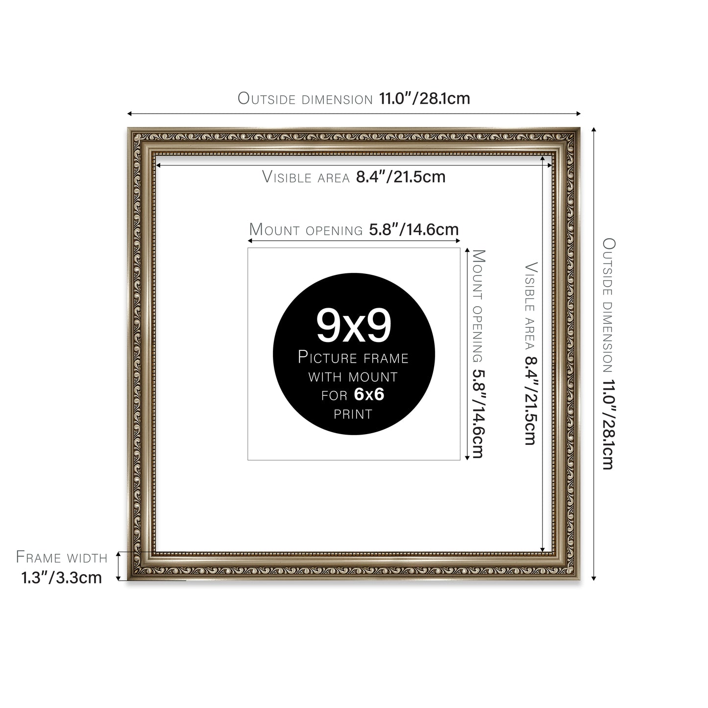 Gunmetal Ornate Picture Frame 33mm Edge