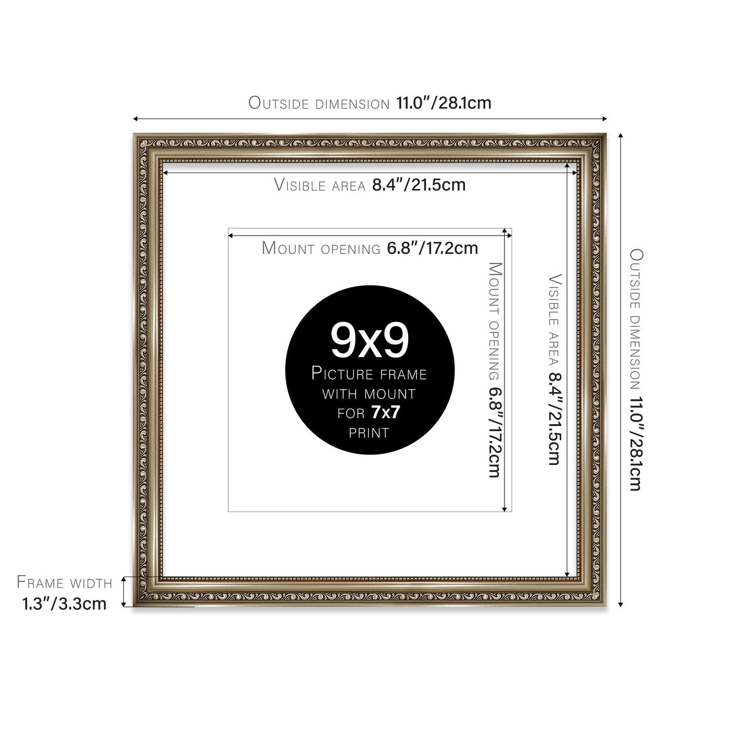Gunmetal Ornate Picture Frame 33mm Edge